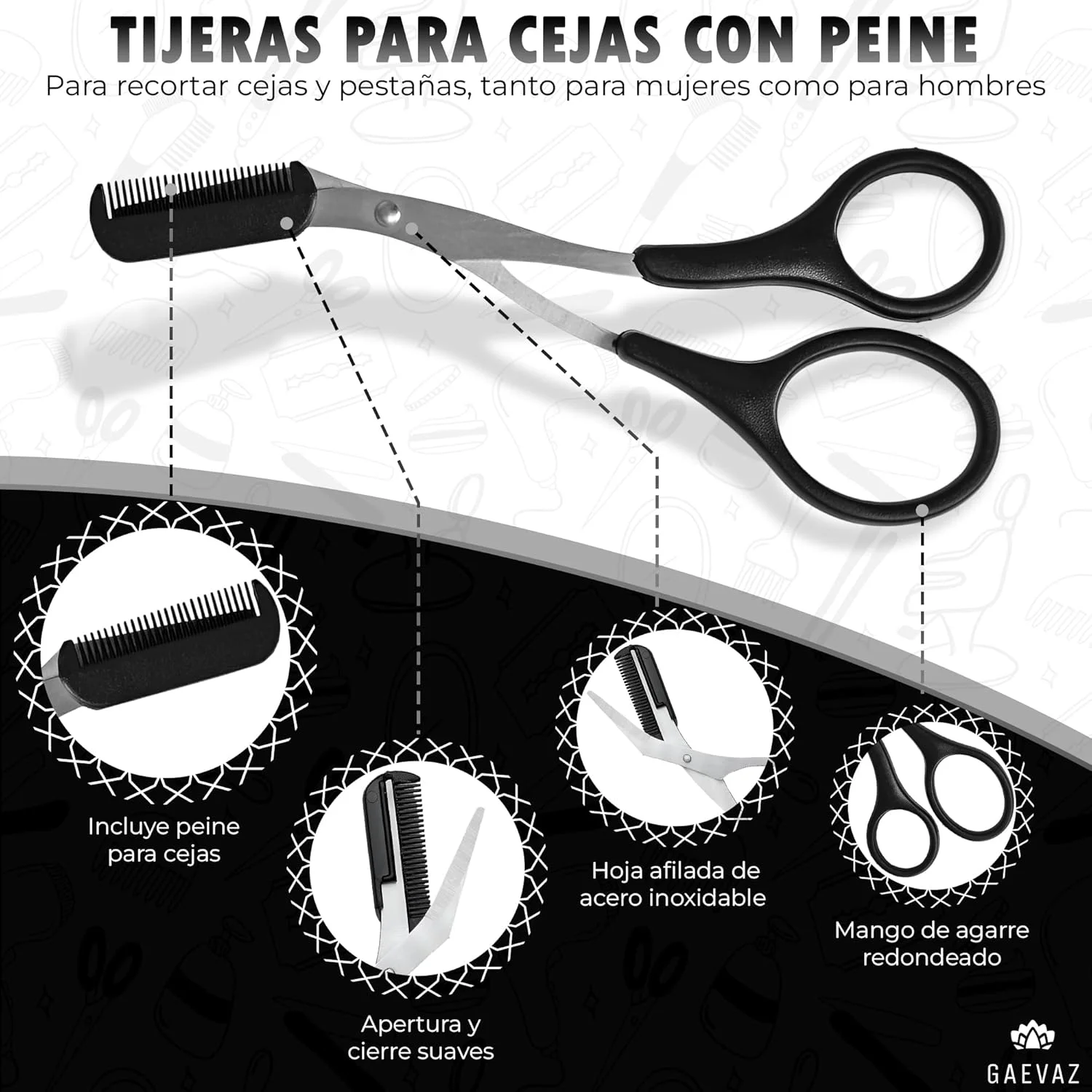 قیچی ابرو GAEVAZ® با شانه جداشدنی + برس برای حالت دادن و فرم دادن به ابروها و مژه ها | پیرایش حرفه ای ابرو در خانه ایده آل برای زنان و مردان (مشکی) قیچی ابرو GAEVAZ® با شانه جداشدنی + برس برای حالت دادن و فرم دادن به ابروها و مژه ها | پیرایش حرفه ای ابرو در خانه ایده آل برای زنان و مردان (مشکی)