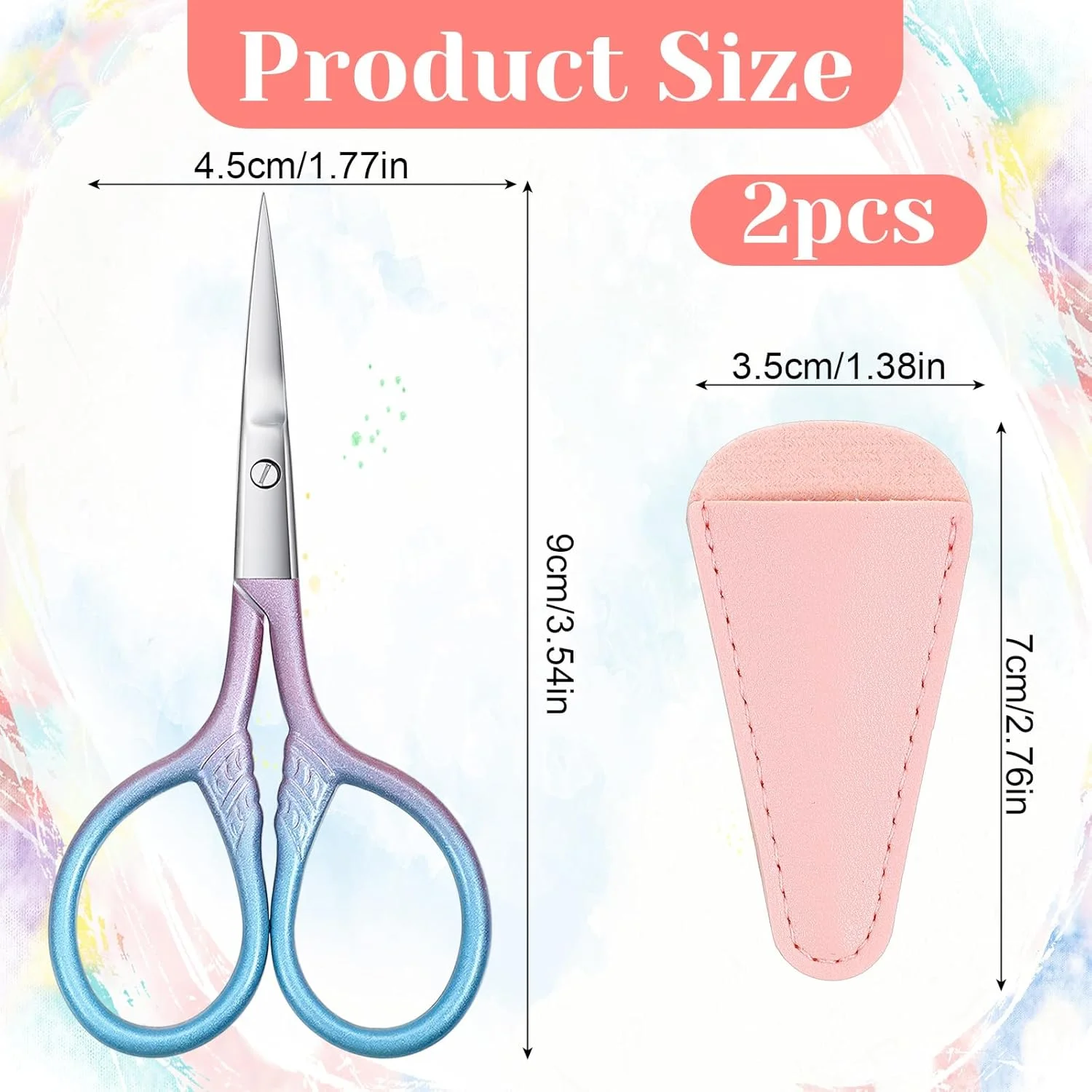 2 عدد قیچی ابرو کوچک 9 سانتی متری برای زنان، قیچی مینیاتوری آرایشی مناسب برای موهای صورت، ابروها، ریش، گوش، بینی، سبیل، خیاطی، گرادیان آبی صورتی، استیل ضد زنگ 2 عدد قیچی ابرو کوچک 9 سانتی متری برای زنان، قیچی مینیاتوری آرایشی مناسب برای موهای صورت، ابروها، ریش، گوش، بینی، سبیل، خیاطی، گرادیان آبی صورتی، استیل ضد زنگ