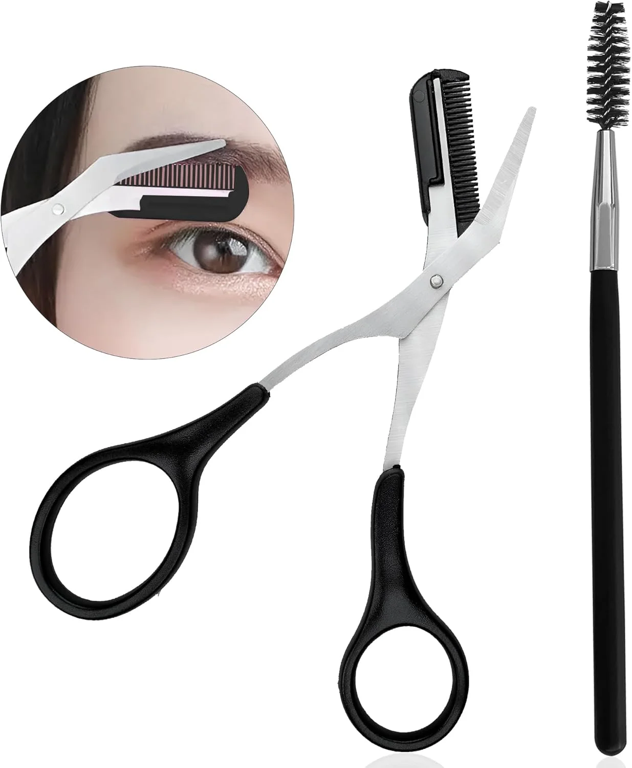 قیچی ابرو GAEVAZ® با شانه جداشدنی + برس برای حالت دادن و فرم دادن به ابروها و مژه ها | پیرایش حرفه ای ابرو در خانه ایده آل برای زنان و مردان (مشکی) قیچی ابرو GAEVAZ® با شانه جداشدنی + برس برای حالت دادن و فرم دادن به ابروها و مژه ها | پیرایش حرفه ای ابرو در خانه ایده آل برای زنان و مردان (مشکی)