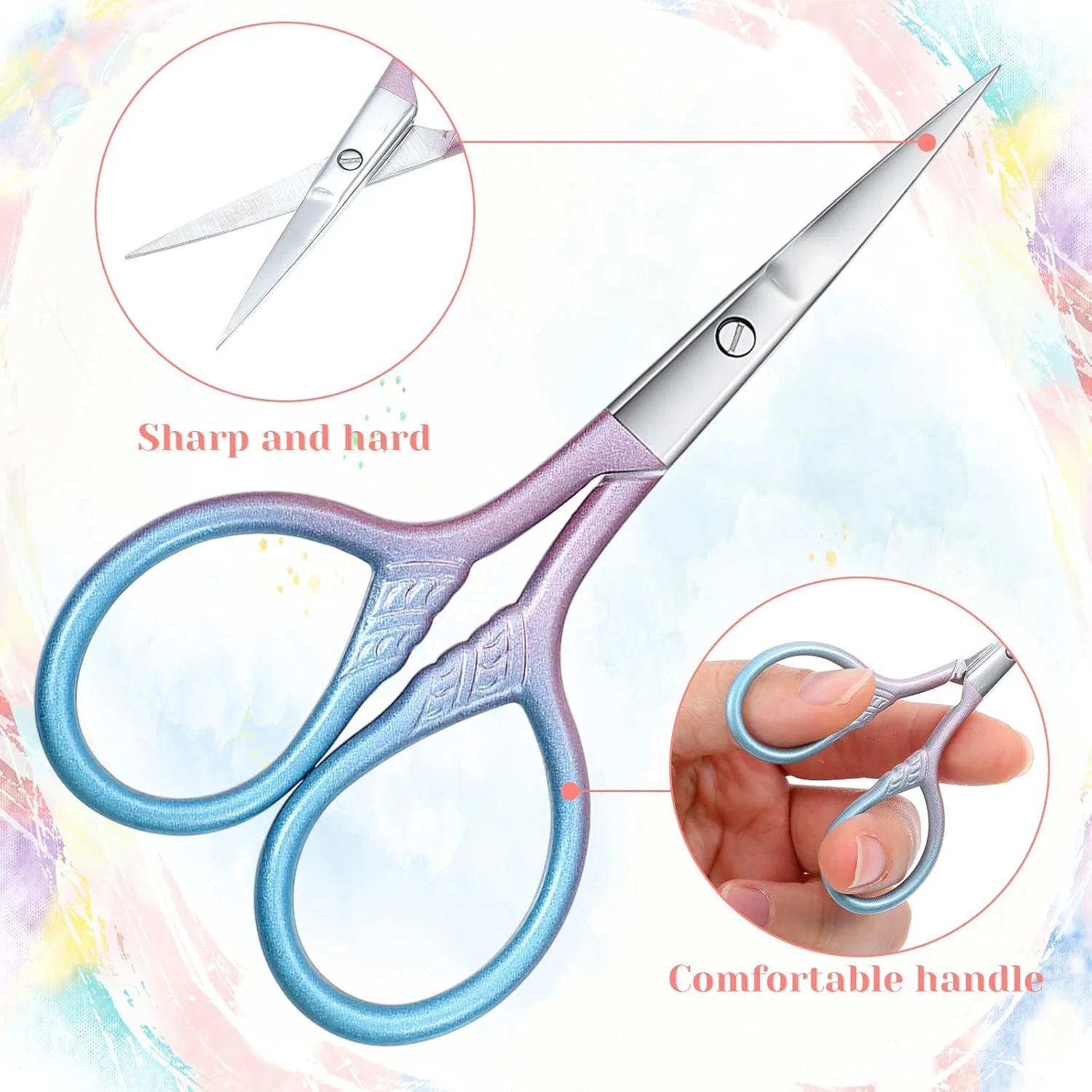 2 عدد قیچی ابرو کوچک 9 سانتی متری برای زنان، قیچی مینیاتوری آرایشی مناسب برای موهای صورت، ابروها، ریش، گوش، بینی، سبیل، خیاطی، گرادیان آبی صورتی، استیل ضد زنگ 2 عدد قیچی ابرو کوچک 9 سانتی متری برای زنان، قیچی مینیاتوری آرایشی مناسب برای موهای صورت، ابروها، ریش، گوش، بینی، سبیل، خیاطی، گرادیان آبی صورتی، استیل ضد زنگ