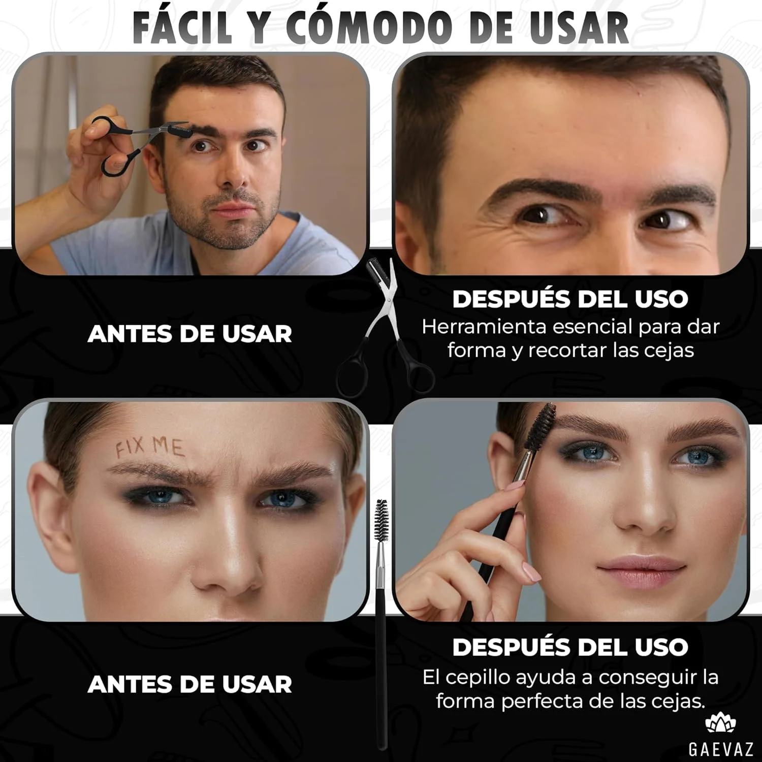 قیچی ابرو GAEVAZ® با شانه جداشدنی + برس برای حالت دادن و فرم دادن به ابروها و مژه ها | پیرایش حرفه ای ابرو در خانه ایده آل برای زنان و مردان (مشکی) قیچی ابرو GAEVAZ® با شانه جداشدنی + برس برای حالت دادن و فرم دادن به ابروها و مژه ها | پیرایش حرفه ای ابرو در خانه ایده آل برای زنان و مردان (مشکی)
