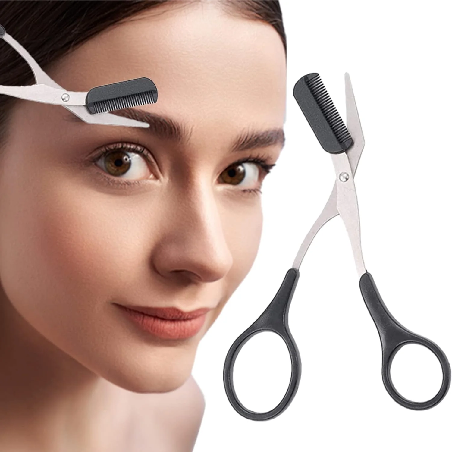 قیچی ابرو استیل ضد زنگ دفسدار 6 عددی با شانه مژه، ابزار زیبایی مشکی برای آقایان و بانوان قیچی ابرو استیل ضد زنگ دفسدار 6 عددی با شانه مژه، ابزار زیبایی مشکی برای آقایان و بانوان