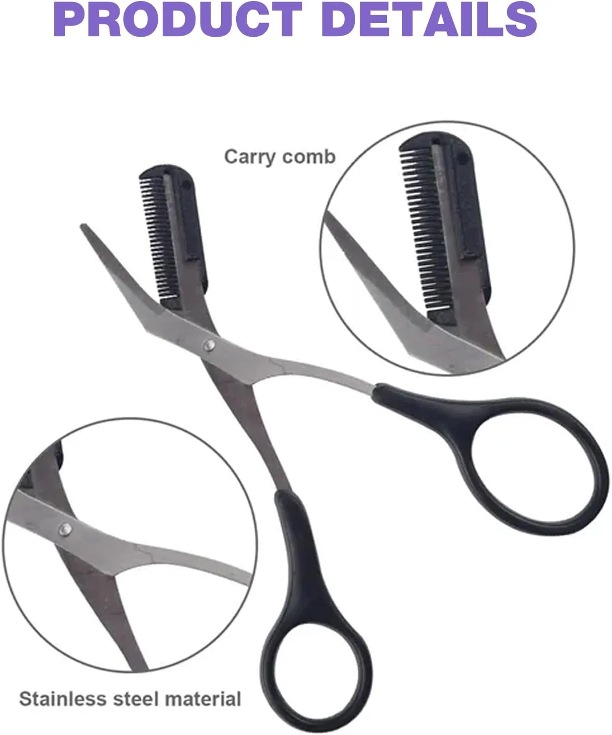 قیچی ابرو استیل ضد زنگ دفسدار 6 عددی با شانه مژه، ابزار زیبایی مشکی برای آقایان و بانوان قیچی ابرو استیل ضد زنگ دفسدار 6 عددی با شانه مژه، ابزار زیبایی مشکی برای آقایان و بانوان