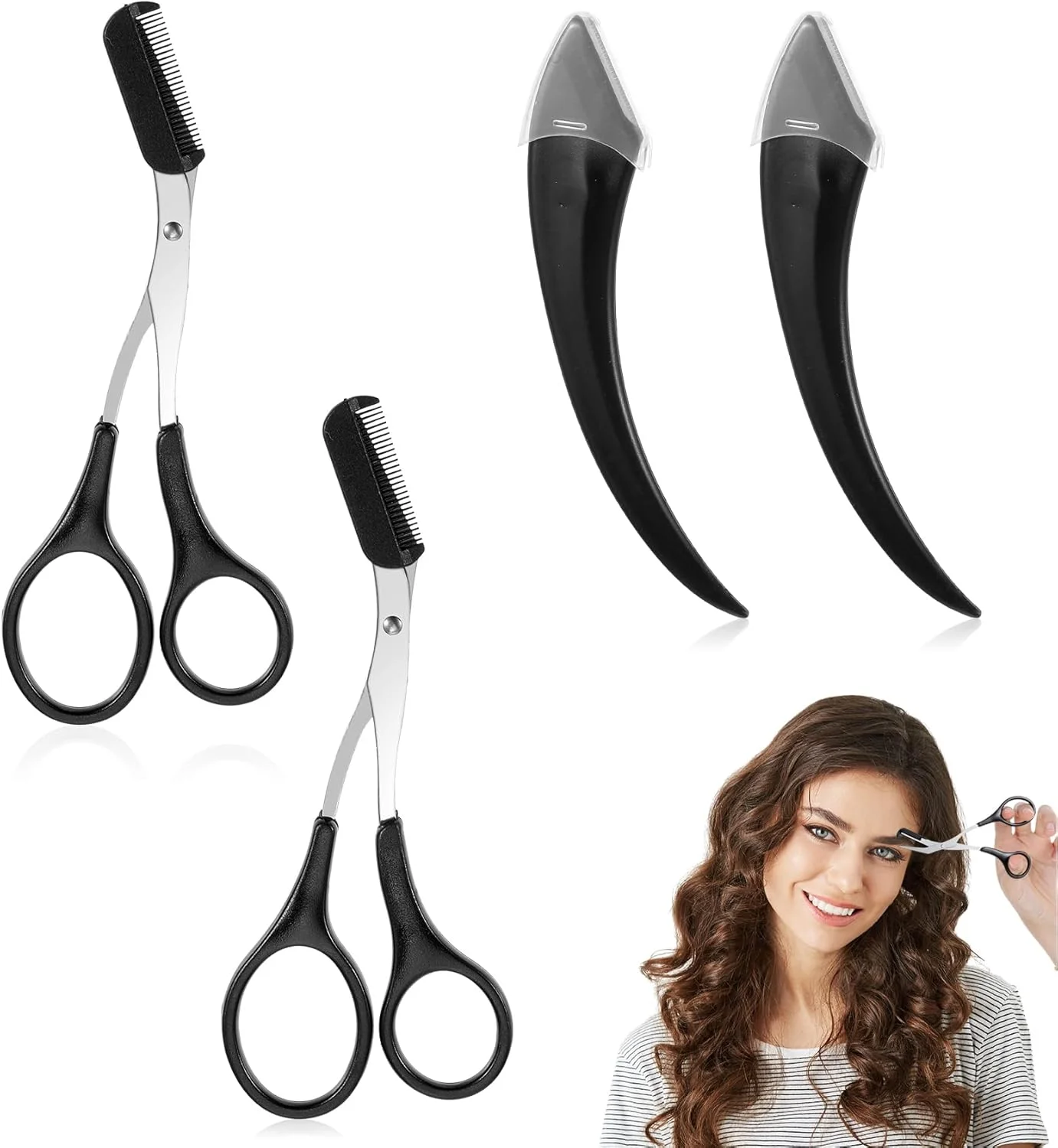 بسته 4 عددی قیچی ابرو به همراه شانه، قیچی ابرو به همراه دو عدد موچین ابرو هلالی شکل، استیل ضد زنگ دقیق، به همراه برس برای آقایان و بانوان (مشکی) بسته 4 عددی قیچی ابرو به همراه شانه، قیچی ابرو به همراه دو عدد موچین ابرو هلالی شکل، استیل ضد زنگ دقیق، به همراه برس برای آقایان و بانوان (مشکی)