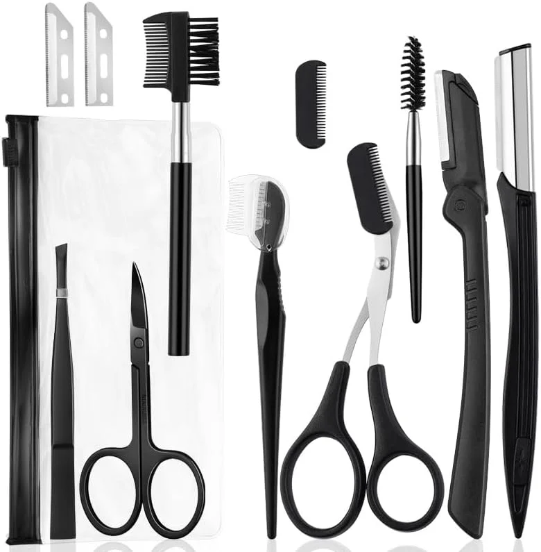 ست 11 عددی تیغ ابرو Bukela، شامل ابزار اصلاح، تیغ صورت، برس ابرو، قیچی ابرو، موچین به همراه کیف نگهداری برای خانم ها و آقایان ست 11 عددی تیغ ابرو Bukela، شامل ابزار اصلاح، تیغ صورت، برس ابرو، قیچی ابرو، موچین به همراه کیف نگهداری برای خانم ها و آقایان