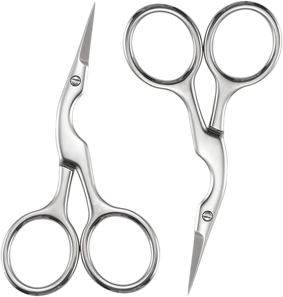 قیچی حالت دهنده ابرو آزونه 2 عددی، قیچی آرایشی حرفه ای استیل ضد زنگ برای ابرو، مژه، سبیل، ریش و ناخن - قیچی چند منظوره برای آقایان و بانوان