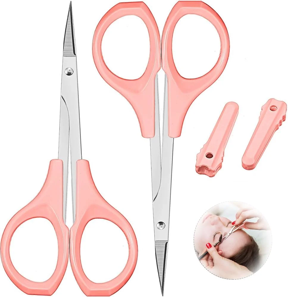 قیچی کاردستی مدرن خمیده آزون، 2 عدد نقره ای با دسته صورتی، استیل ضد زنگ و پلاستیک، دو طرفه، 4 اینچ