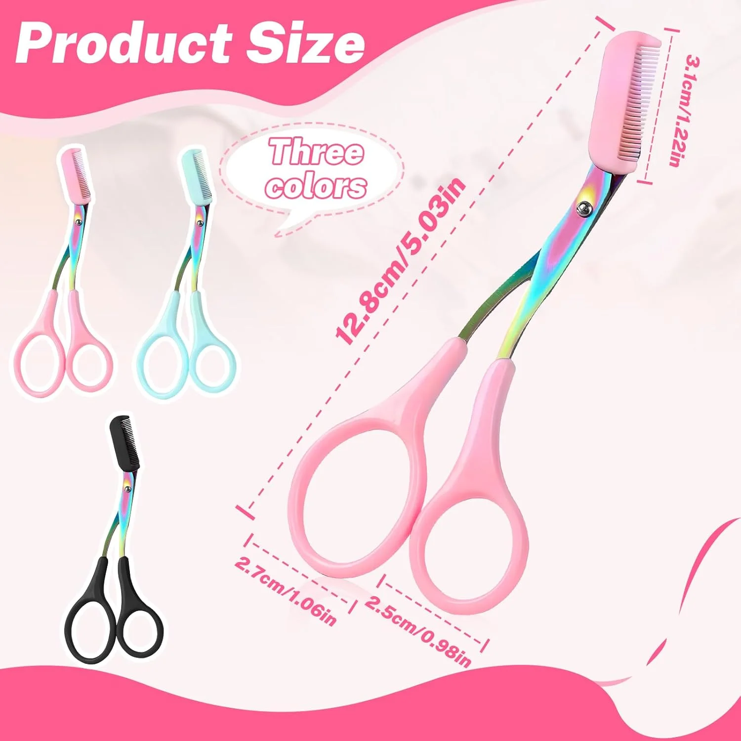 قیچی ابرو رنگارنگ به همراه شانه، بسته 3 عددی، قیچی ابرو حرفه ای برای اصلاح و آرایش ابرو آقایان و بانوان (مشکی، صورتی، آبی) قیچی ابرو رنگارنگ به همراه شانه، بسته 3 عددی، قیچی ابرو حرفه ای برای اصلاح و آرایش ابرو آقایان و بانوان (مشکی، صورتی، آبی)