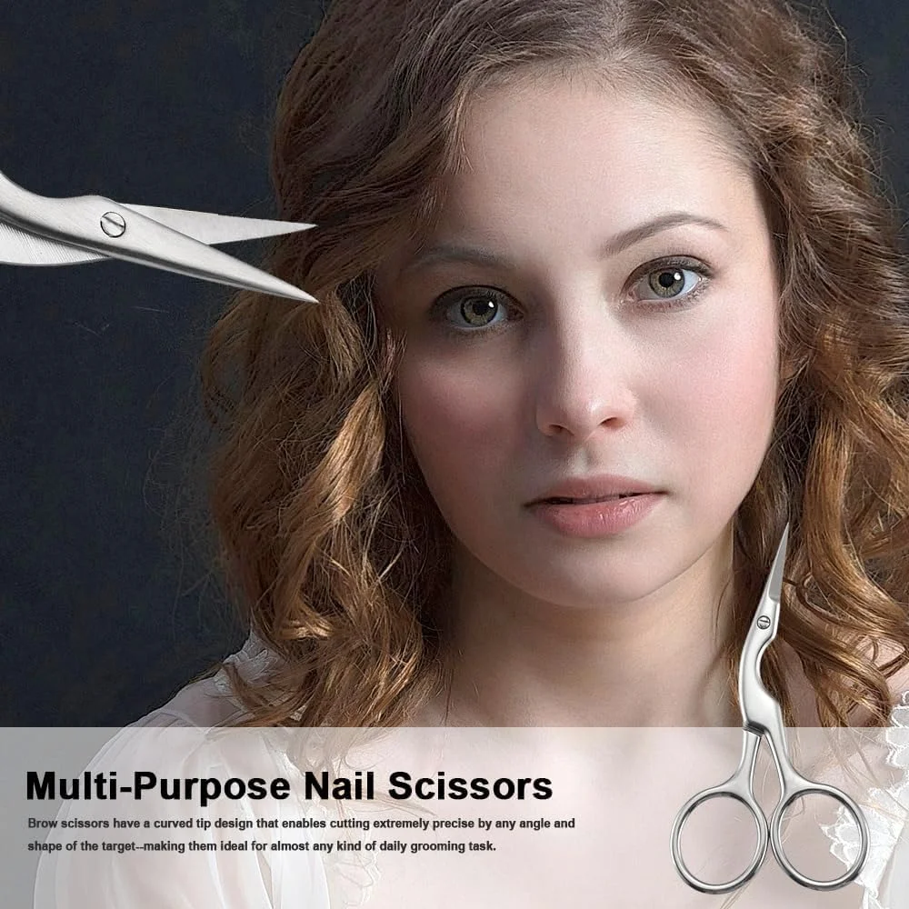 قیچی حالت دهنده ابرو آزونه 2 عددی، قیچی آرایشی حرفه ای استیل ضد زنگ برای ابرو، مژه، سبیل، ریش و ناخن - قیچی چند منظوره برای آقایان و بانوان