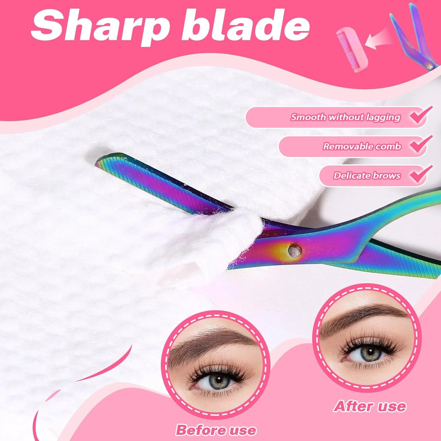 قیچی ابرو رنگارنگ به همراه شانه، بسته 3 عددی، قیچی ابرو حرفه ای برای اصلاح و آرایش ابرو آقایان و بانوان (مشکی، صورتی، آبی) قیچی ابرو رنگارنگ به همراه شانه، بسته 3 عددی، قیچی ابرو حرفه ای برای اصلاح و آرایش ابرو آقایان و بانوان (مشکی، صورتی، آبی)