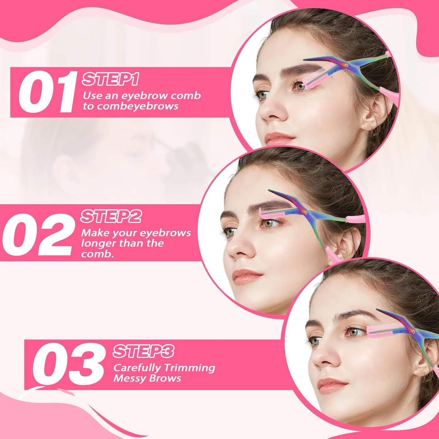 قیچی ابرو رنگارنگ به همراه شانه، بسته 3 عددی، قیچی ابرو حرفه ای برای اصلاح و آرایش ابرو آقایان و بانوان (مشکی، صورتی، آبی) قیچی ابرو رنگارنگ به همراه شانه، بسته 3 عددی، قیچی ابرو حرفه ای برای اصلاح و آرایش ابرو آقایان و بانوان (مشکی، صورتی، آبی)