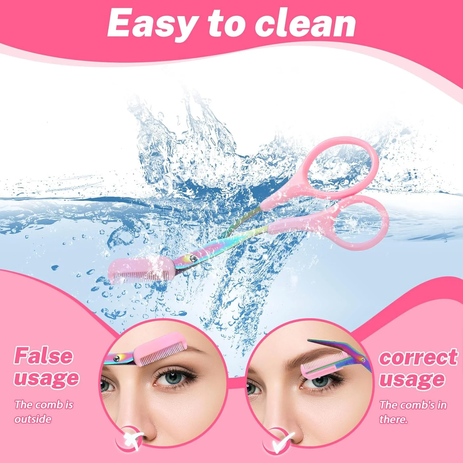 قیچی ابرو رنگارنگ به همراه شانه، بسته 3 عددی، قیچی ابرو حرفه ای برای اصلاح و آرایش ابرو آقایان و بانوان (مشکی، صورتی، آبی) قیچی ابرو رنگارنگ به همراه شانه، بسته 3 عددی، قیچی ابرو حرفه ای برای اصلاح و آرایش ابرو آقایان و بانوان (مشکی، صورتی، آبی)