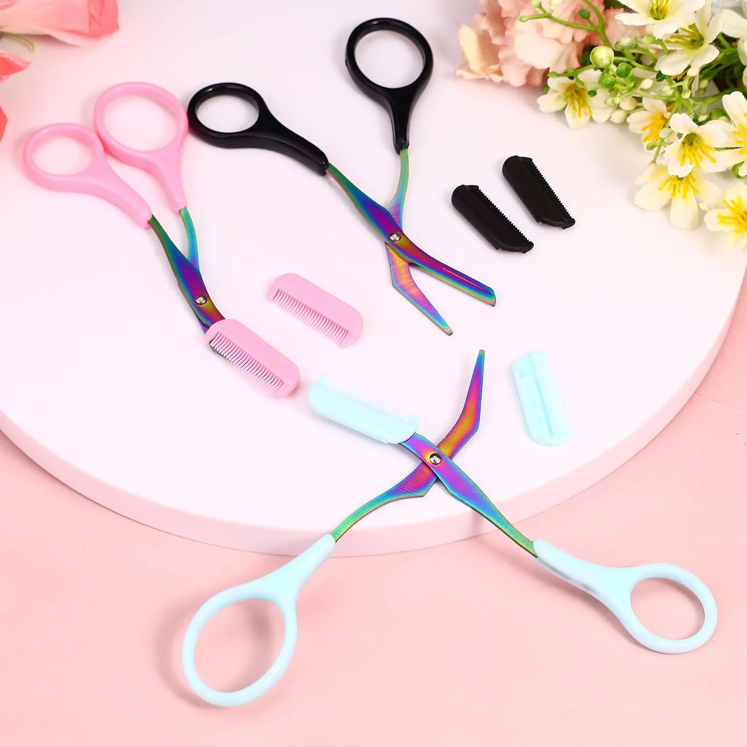 قیچی ابرو رنگارنگ به همراه شانه، بسته 3 عددی، قیچی ابرو حرفه ای برای اصلاح و آرایش ابرو آقایان و بانوان (مشکی، صورتی، آبی) قیچی ابرو رنگارنگ به همراه شانه، بسته 3 عددی، قیچی ابرو حرفه ای برای اصلاح و آرایش ابرو آقایان و بانوان (مشکی، صورتی، آبی)