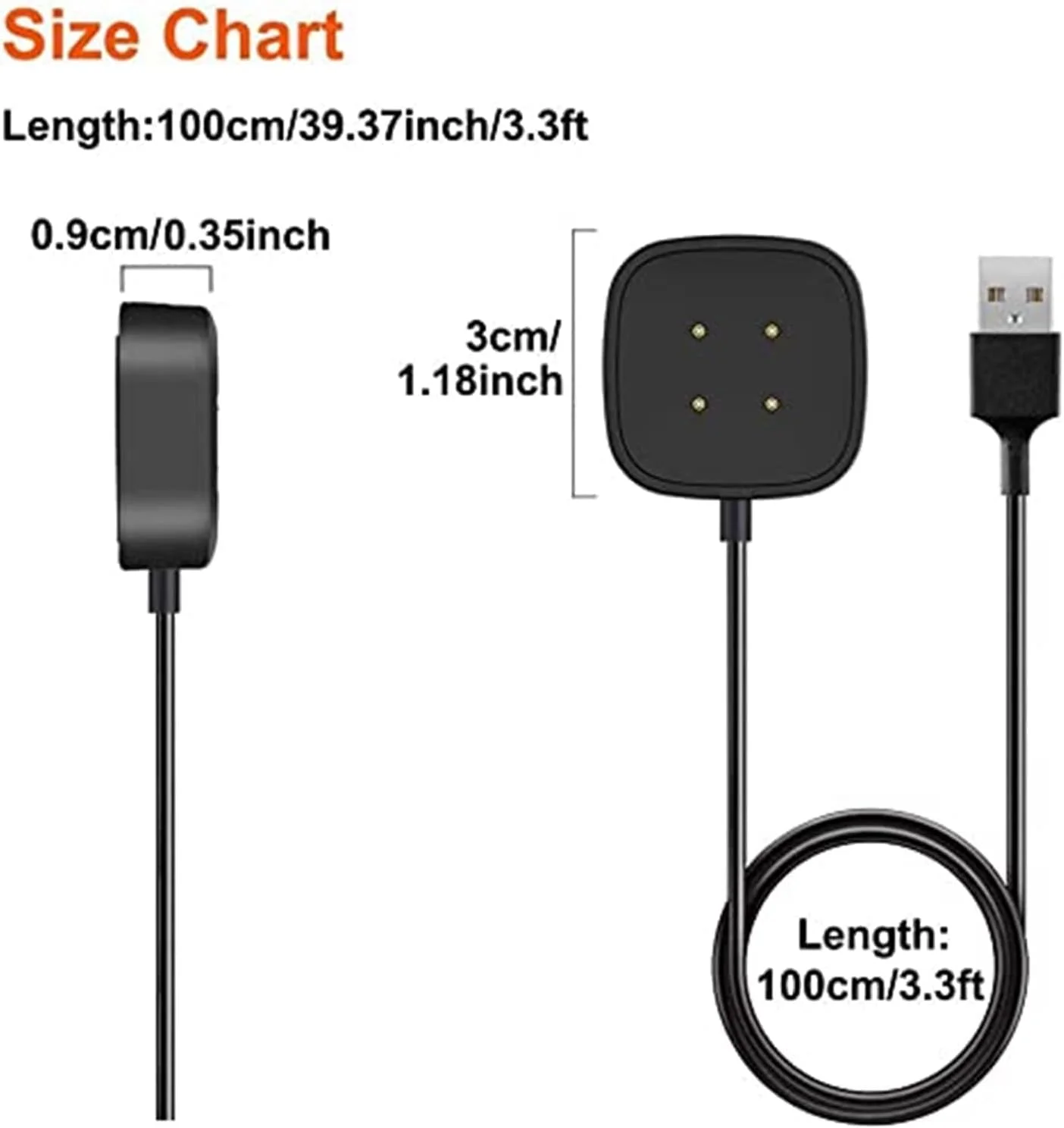 پایه شارژر SKEIDO سازگار با Fitbit Sense/Versa 3، کابل شارژ USB جایگزین، پایه استند با کابل USB 1 متری، لوازم جانبی برای ساعت هوشمند Sense