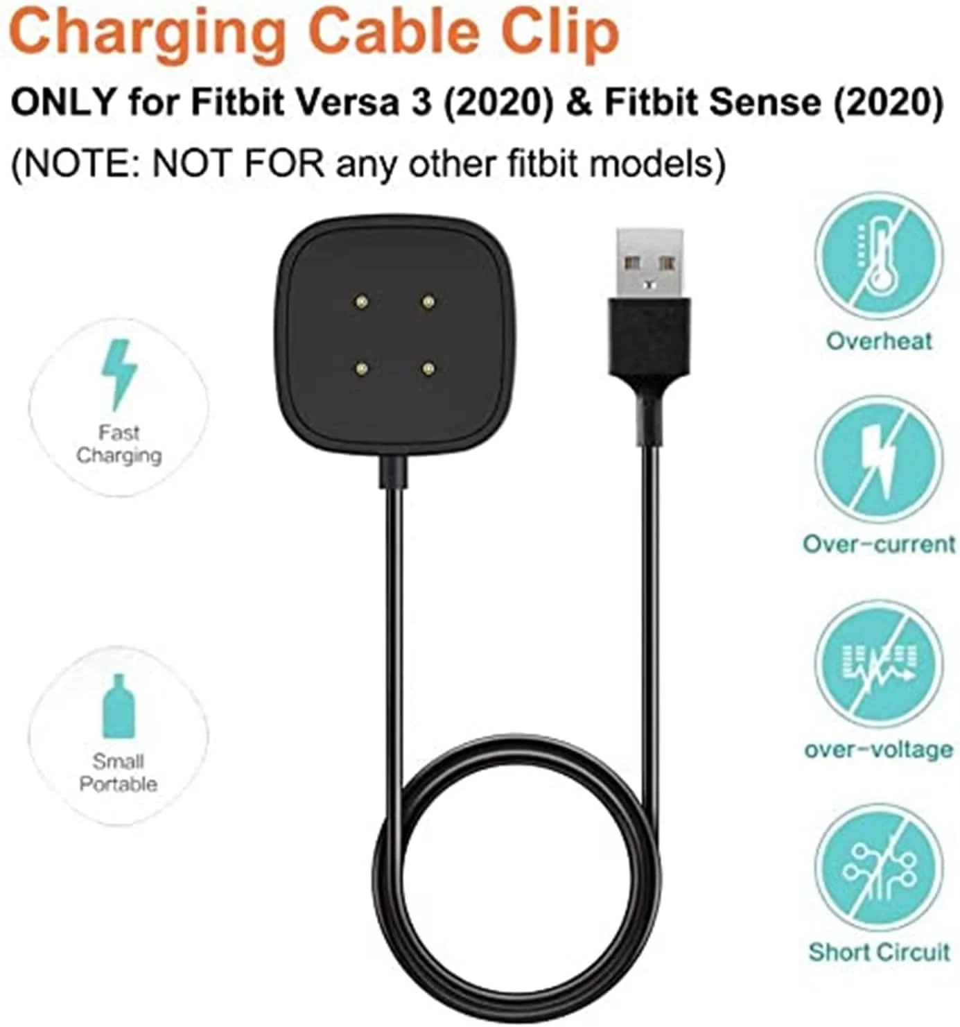 پایه شارژر SKEIDO سازگار با Fitbit Sense/Versa 3، کابل شارژ USB جایگزین، پایه استند با کابل USB 1 متری، لوازم جانبی برای ساعت هوشمند Sense