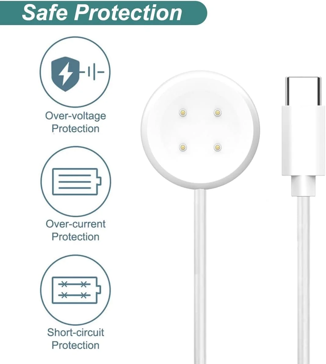 شارژر USB اسکییدو سازگار با Google Pixel Watch3/2 Fitbit Google Ace LTE، کابل شارژر با پورت Type C و شارژ مغناطیسی ساعت هوشمند، طول 1 متر (سفید)