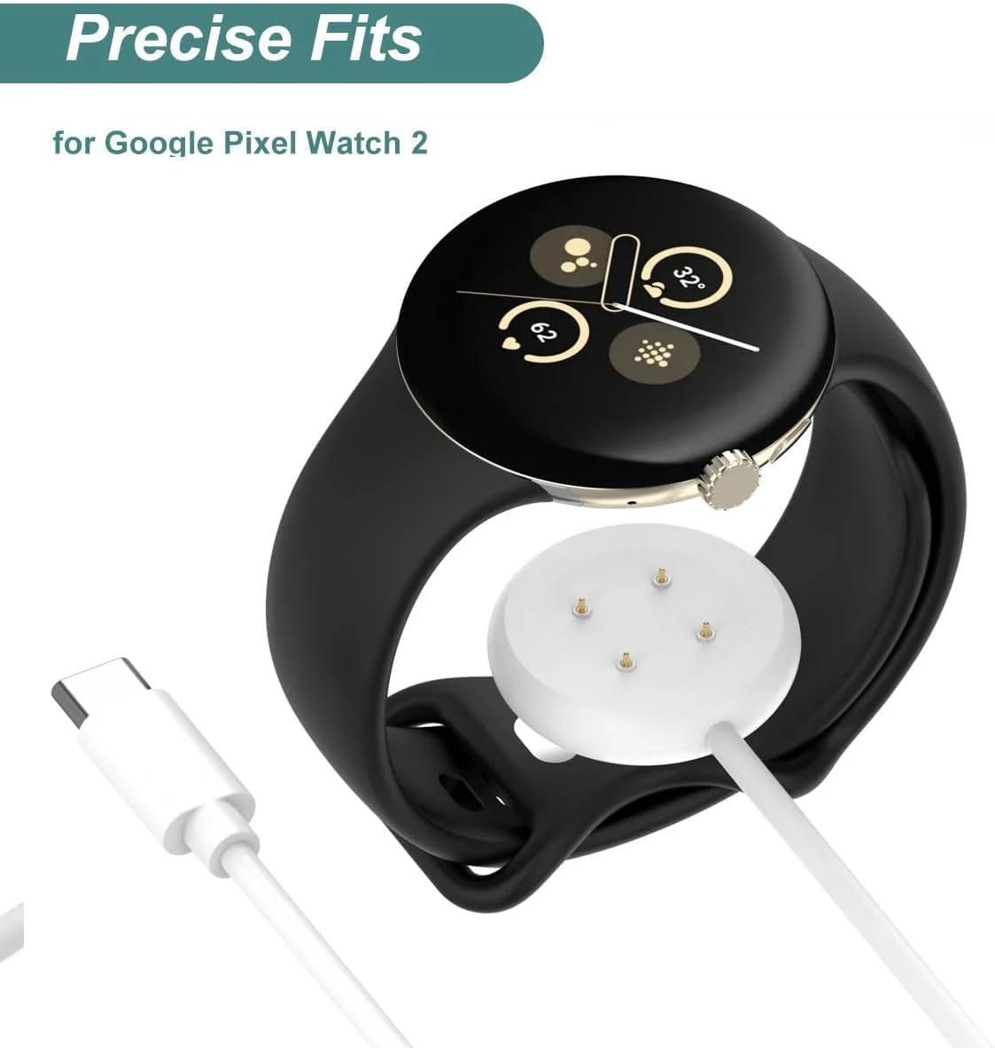 شارژر USB اسکییدو سازگار با Google Pixel Watch3/2 Fitbit Google Ace LTE، کابل شارژر با پورت Type C و شارژ مغناطیسی ساعت هوشمند، طول 1 متر (سفید)