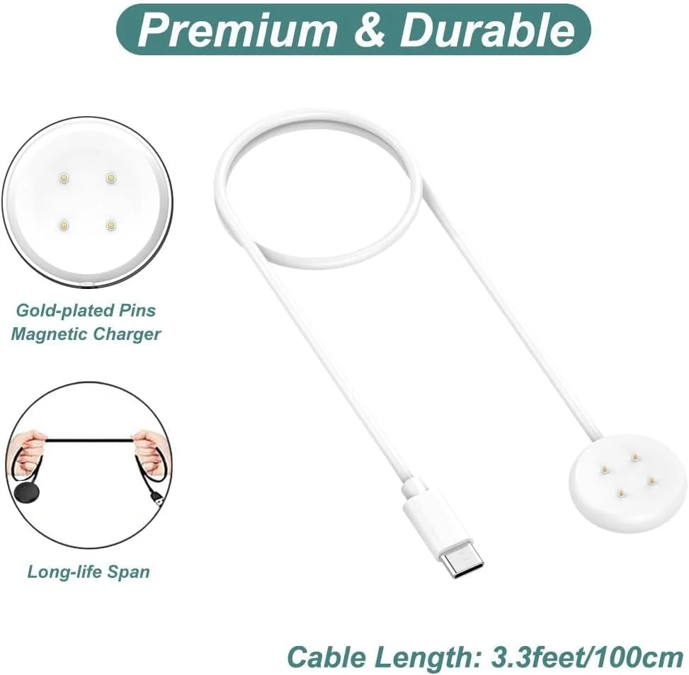 شارژر USB اسکییدو سازگار با Google Pixel Watch3/2 Fitbit Google Ace LTE، کابل شارژر با پورت Type C و شارژ مغناطیسی ساعت هوشمند، طول 1 متر (سفید)