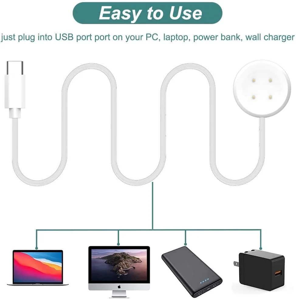 شارژر USB اسکییدو سازگار با Google Pixel Watch3/2 Fitbit Google Ace LTE، کابل شارژر با پورت Type C و شارژ مغناطیسی ساعت هوشمند، طول 1 متر (سفید)