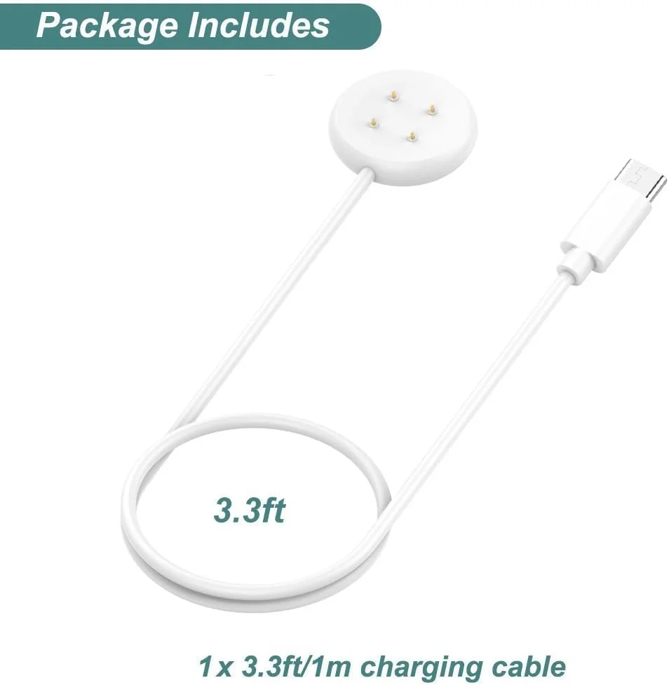 شارژر USB اسکییدو سازگار با Google Pixel Watch3/2 Fitbit Google Ace LTE، کابل شارژر با پورت Type C و شارژ مغناطیسی ساعت هوشمند، طول 1 متر (سفید)
