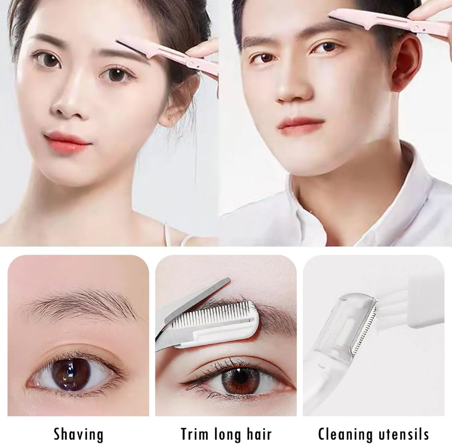 کیت اصلاح ابرو آرشانی برای زنان و مردان، کیت ابرو با تیغ ابرو تاشو، قیچی شانه ابرو، برس برای اصلاح، حالت دادن و لایه برداری ابرو، مجموعه ابزار زیبایی برای مردان و زنان