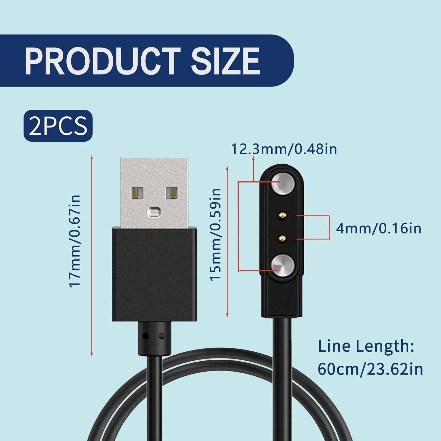 دو عدد شارژر مغناطیسی ساعت هوشمند، کابل های شارژ USB مغناطیسی 2 پین با ویژگی های ایمنی داخلی، لوازم جانبی ساعت هوشمند سازگار با SW022/GTX/RT LSO5S/ LW11 ساعت ردیاب تناسب اندام کودکان (4 میلی متر)