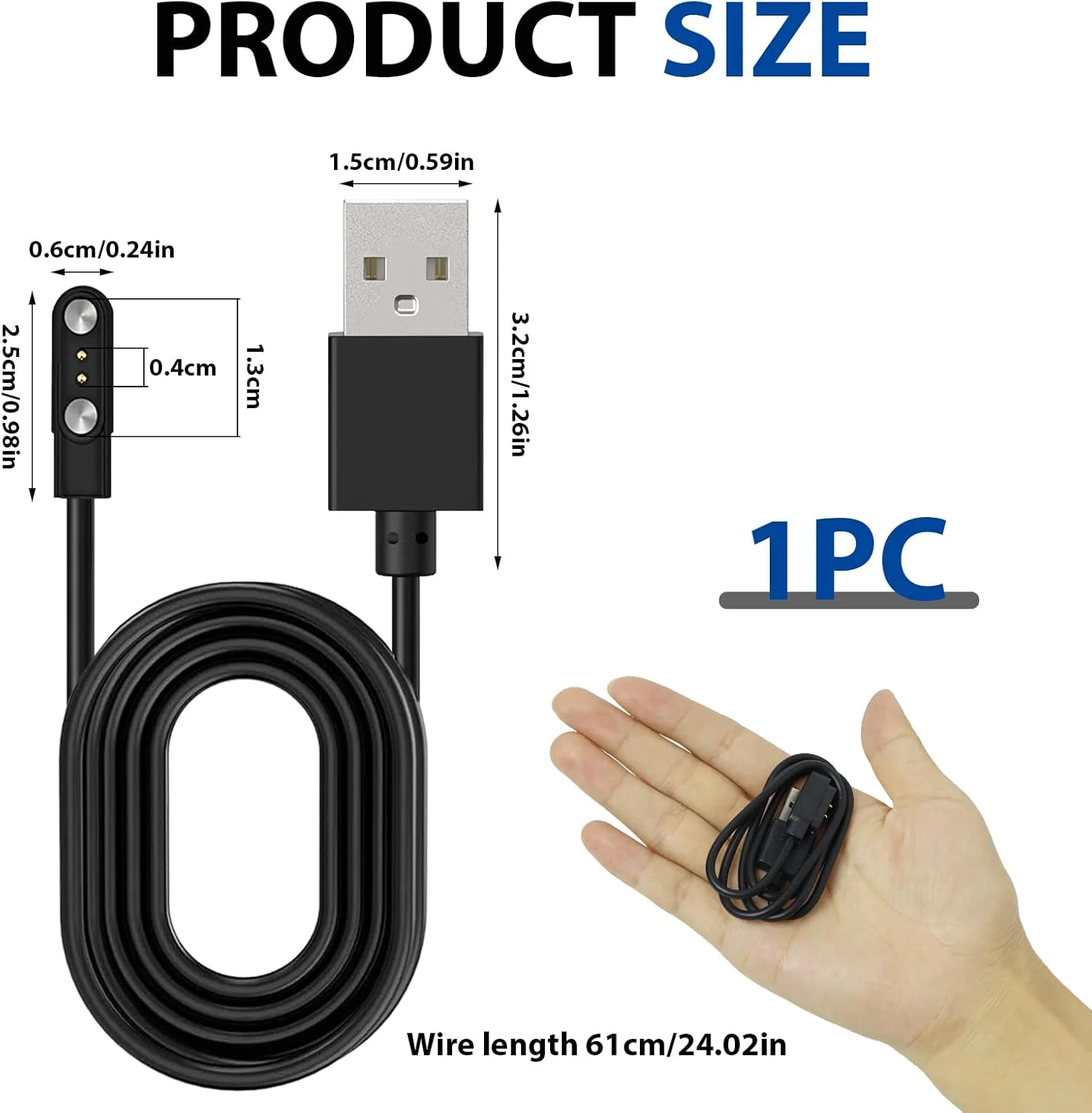 شارژر مغناطیسی ساعت هوشمند 2 پین 4 میلی متری با کابل USB مغناطیسی برای YAMAY SW022/Ticwatch GTX/Haylou RT LS05S/AGPTEK LW11 - کابل شارژ قابل حمل با ویژگی های ایمنی داخلی برای مسافرت