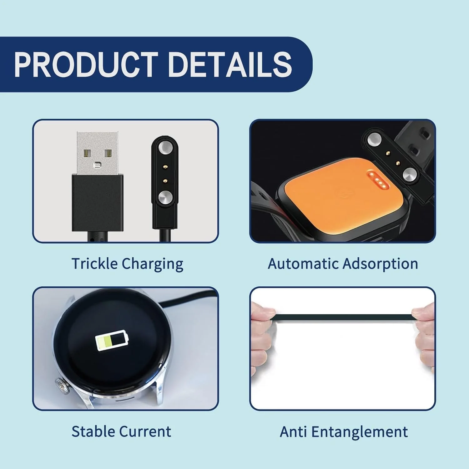 دو عدد شارژر مغناطیسی ساعت هوشمند، کابل های شارژ USB مغناطیسی 2 پین با ویژگی های ایمنی داخلی، لوازم جانبی ساعت هوشمند سازگار با SW022/GTX/RT LSO5S/ LW11 ساعت ردیاب تناسب اندام کودکان (4 میلی متر)