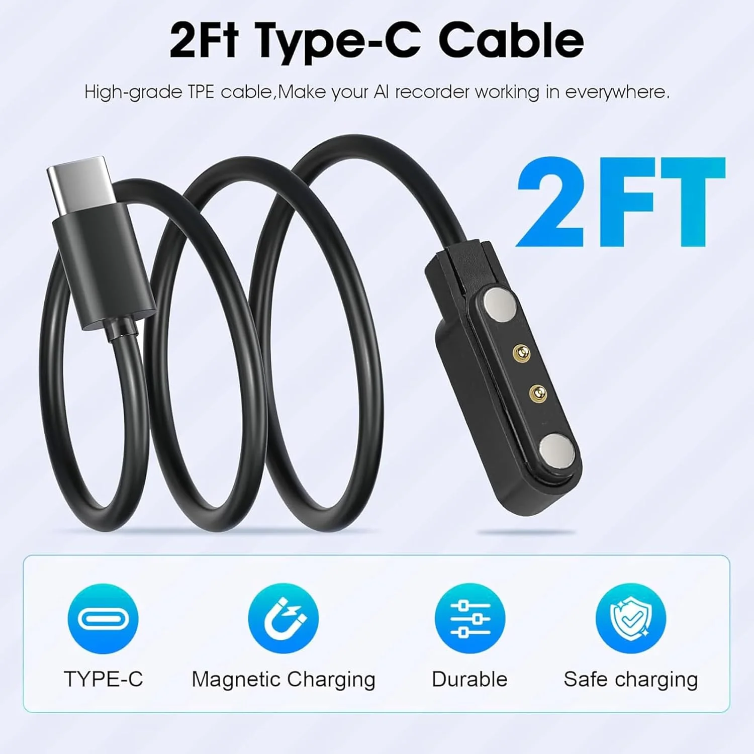 شارژر ساعت هوشمند 1 متری، کابل شارژ مغناطیسی USB-C جایگزین Type-C سازگار با Letsfit Willful SW023 ID205L SW021 ID205U ID205S SW025 Uwatch 3S 3 2S (بسته 2 عددی - مشکی+مشکی)