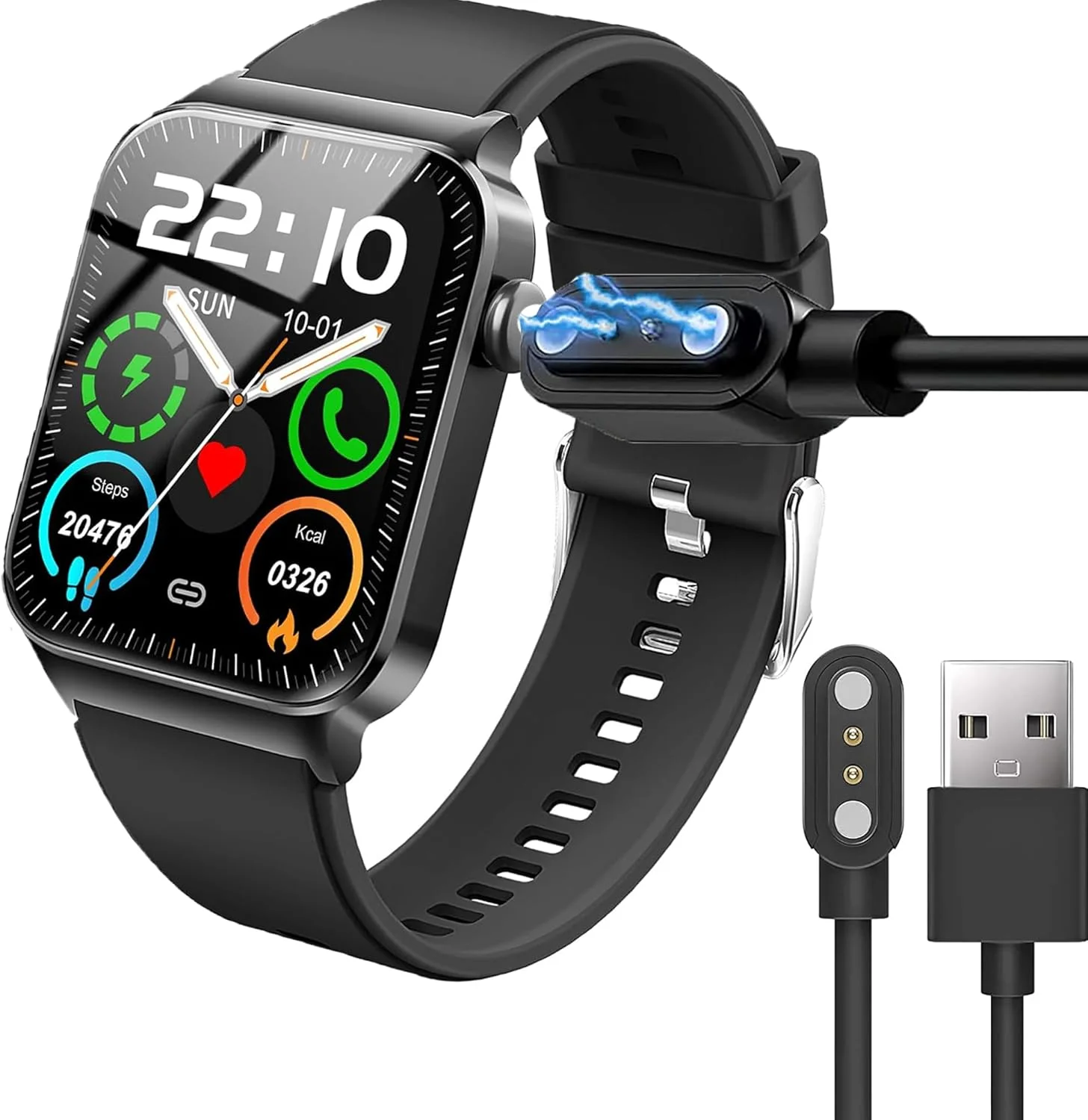 شارژر سازگار Lamshaw با ساعت هوشمند Uaue، کابل شارژ مغناطیسی USB جایگزین شارژر سازگار با ساعت هوشمند Donerton T50S T50H 1.85 اینچی/ساعت هوشمند Uaue T50S 1.85 اینچی (بسته 2 عددی - مشکی + سفید)