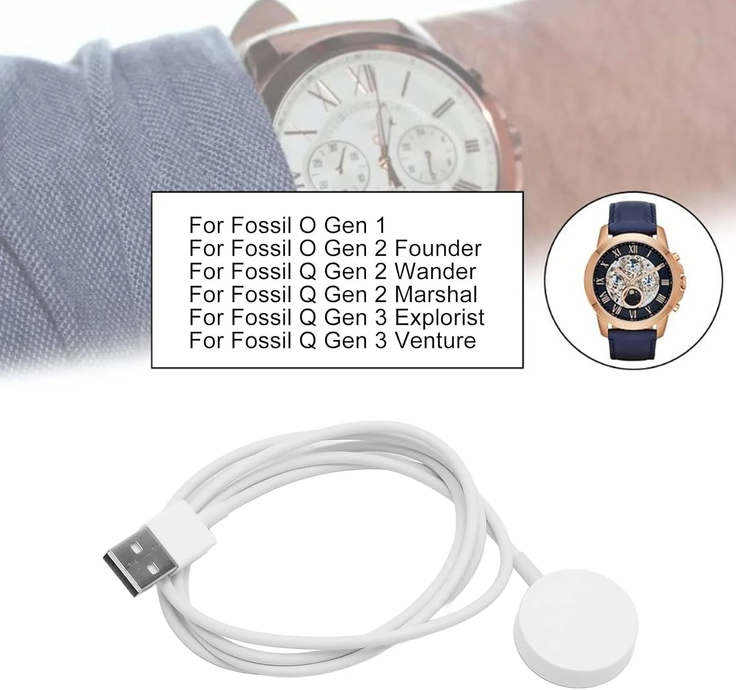 کابل شارژ مغناطیسی برای ساعت های هوشمند، شارژر مغناطیسی USB برای ساعت های هوشمند، جایگزینی برای Fossil Gen 1 2 3 (سفید) کابل شارژ مغناطیسی برای ساعت های هوشمند، شارژر مغناطیسی USB برای ساعت های هوشمند، جایگزینی برای Fossil Gen 1 2 3 (سفید)