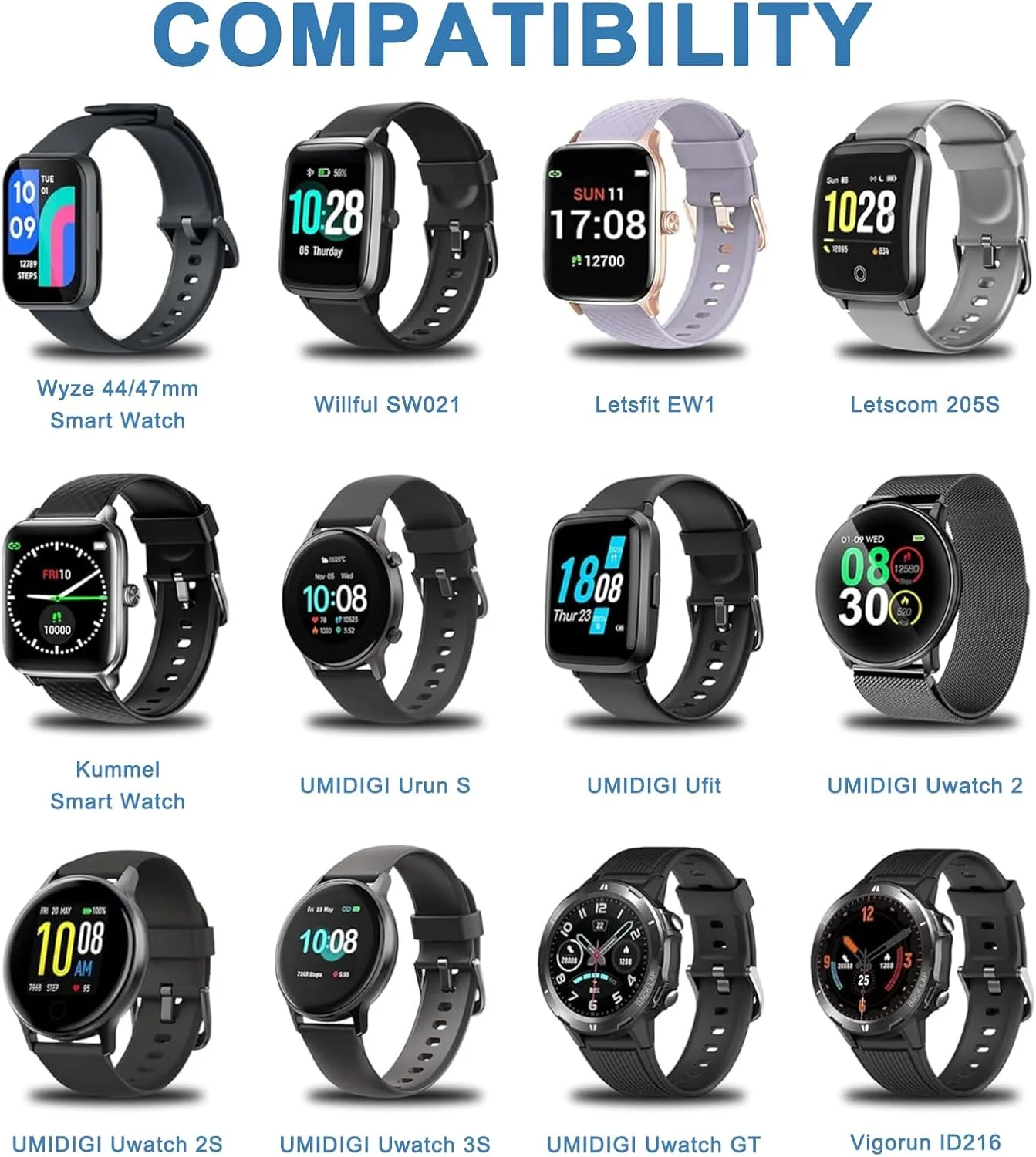 شارژر مغناطیسی برای YAMAY SW023، Willful SW021 SW025، Letsfit ID206 ID205L، LETSCOM ID205U، LIFEBEE ID205S ID216، کابل شارژ ساعت هوشمند 3.3 فوت (مشکی)