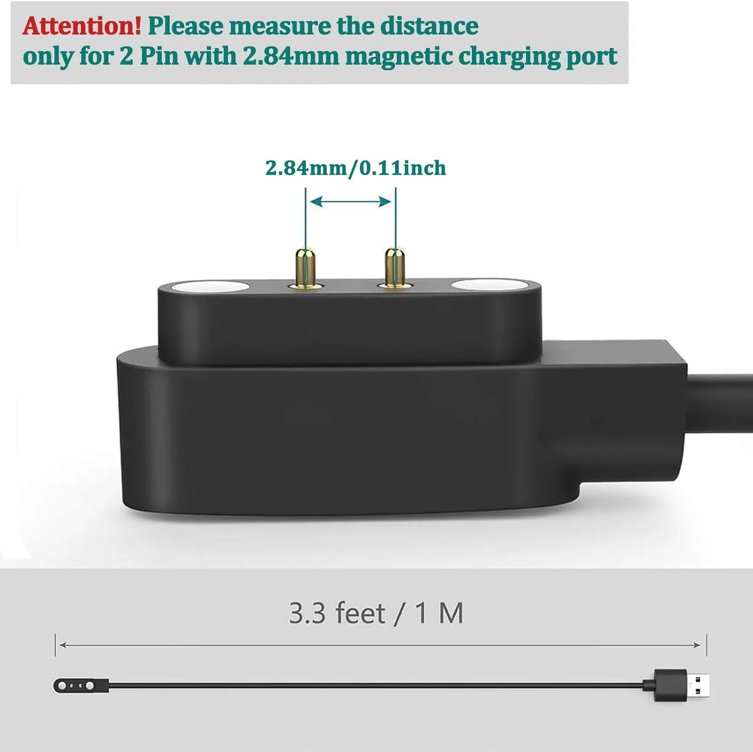 شارژر مغناطیسی برای YAMAY SW023، Willful SW021 SW025، Letsfit ID206 ID205L، LETSCOM ID205U، LIFEBEE ID205S ID216، کابل شارژ ساعت هوشمند 3.3 فوت (مشکی)