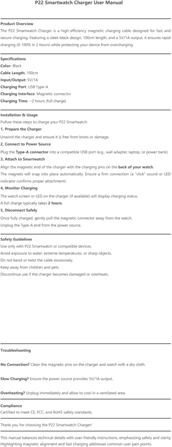 شارژر سازگار Giaogor با شارژر ساعت هوشمند Donerton، کابل شارژ USB مغناطیسی جایگزین برای ساعت هوشمند P22، مشکی شارژر سازگار Giaogor با شارژر ساعت هوشمند Donerton، کابل شارژ USB مغناطیسی جایگزین برای ساعت هوشمند P22، مشکی