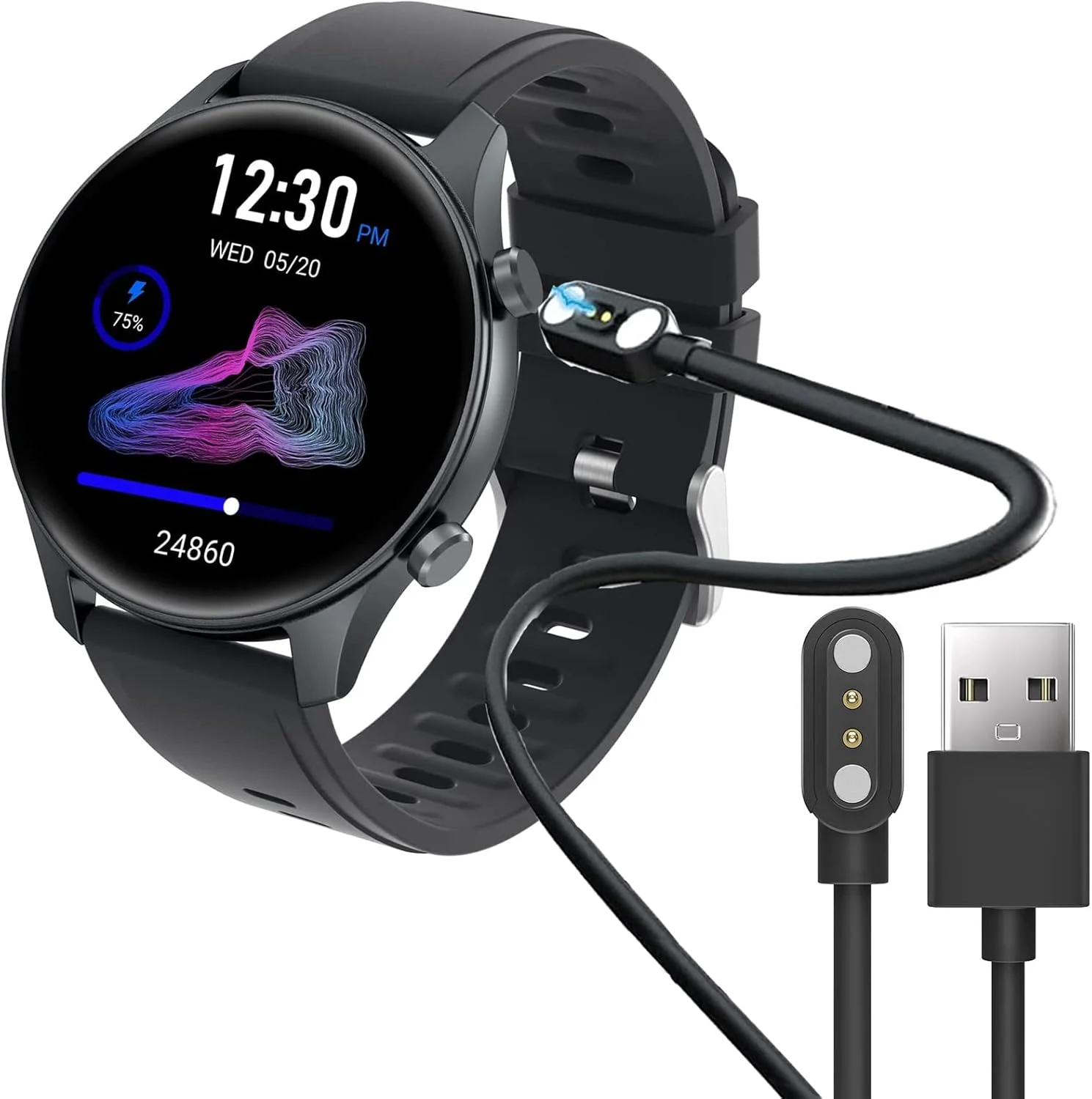 شارژر سازگار با ساعت هوشمند TouchElex Venus، کابل شارژ مغناطیسی USB جایگزین شارژر سازگار با ساعت هوشمند TouchElex 1.2 اینچی Venus/Deeprio Pascua (مشکی)