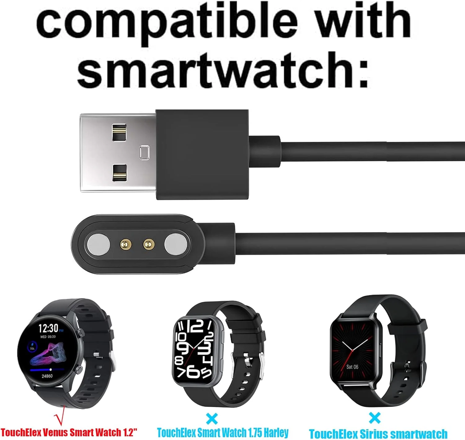 شارژر سازگار با ساعت هوشمند TouchElex Venus، کابل شارژ مغناطیسی USB جایگزین شارژر سازگار با ساعت هوشمند TouchElex 1.2 اینچی Venus/Deeprio Pascua (مشکی) شارژر سازگار با ساعت هوشمند TouchElex Venus، کابل شارژ مغناطیسی USB جایگزین شارژر سازگار با ساعت هوشمند TouchElex 1.2 اینچی Venus/Deeprio Pascua (مشکی)
