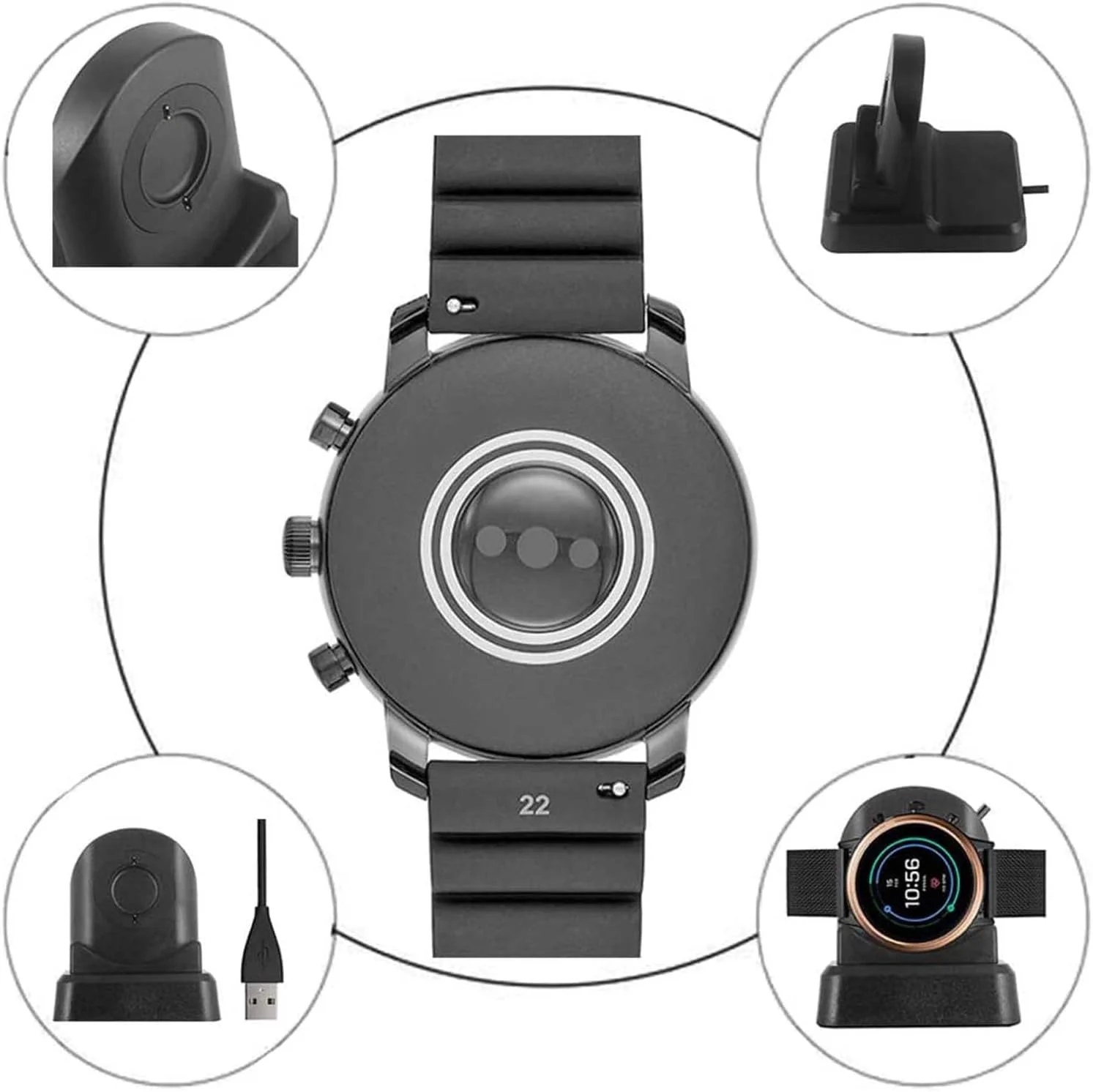 شارژر ساعت Excefore سازگار با Fossil Gen 6/5/4/Sport، داک شارژ ساعت هوشمند، لوازم جانبی ضروری ساعت هوشمند سازگار با Fossil/Diesel/Kate Spade/Puma/Armani/Michael Kors و غیره