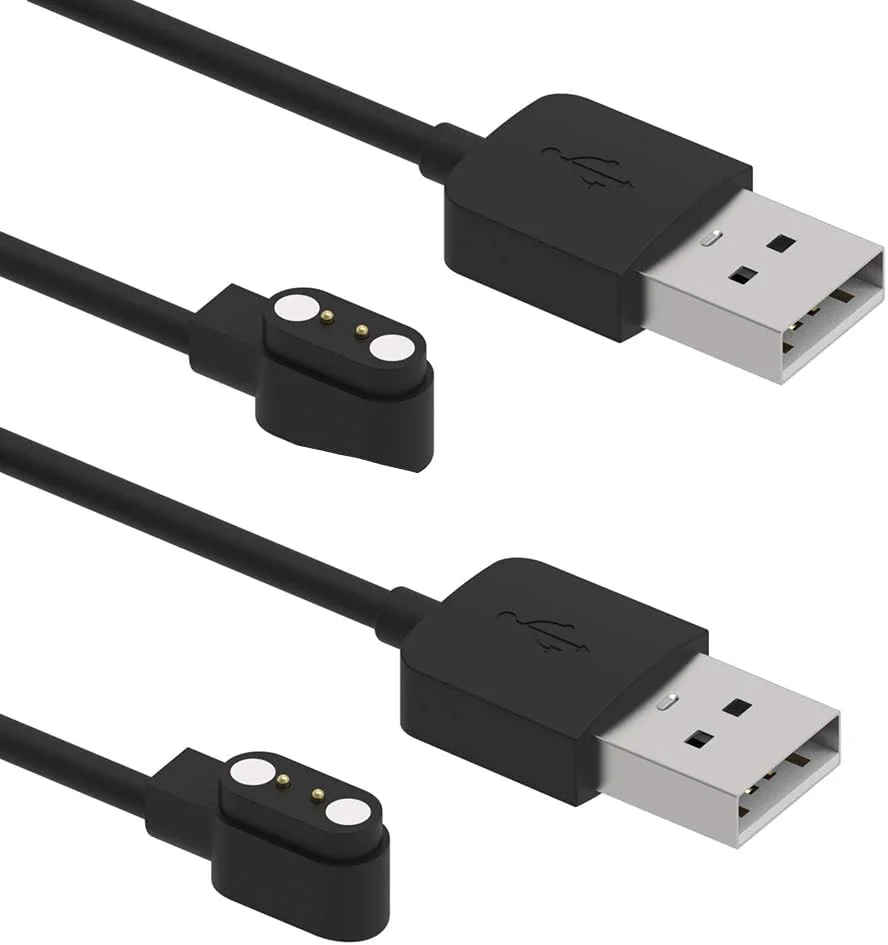 دو عدد کابل شارژر USB مشکی سازگار با ساعت هوشمند Da Fit، کابل شارژ جایگزین 1 متری برای ساعت هوشمند با برنامه Da Fit، کابل و شارژر ساعت هوشمند، لوازم جانبی ساعت هوشمند