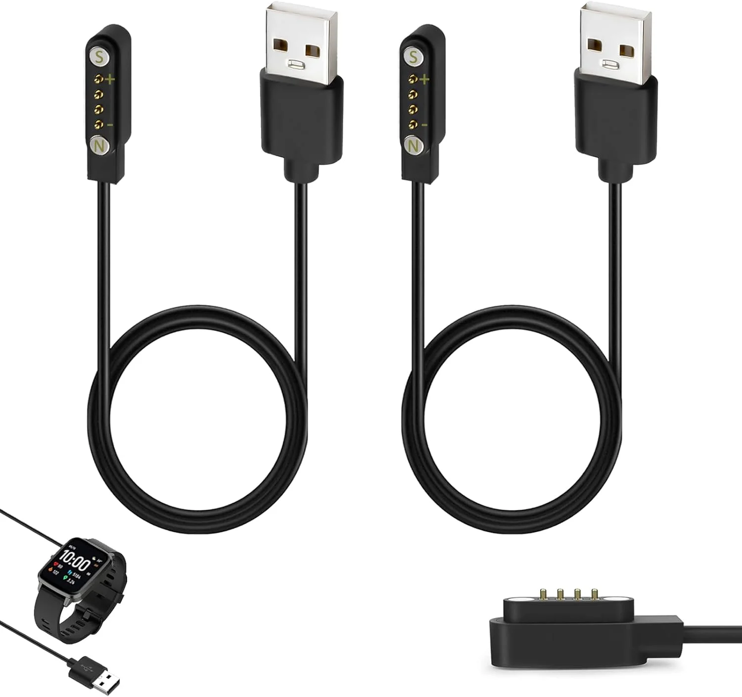 دو عدد کابل شارژ سازگار با ساعت هوشمند 4 پین با فاصله 7.62 میلی متر، کابل شارژ مغناطیسی USB برای ساعت هوشمند 4 پین، کابل شارژر جهانی، لوازم جانبی شارژ سریع مغناطیسی، مشکی دو عدد کابل شارژ سازگار با ساعت هوشمند 4 پین با فاصله 7.62 میلی متر، کابل شارژ مغناطیسی USB برای ساعت هوشمند 4 پین، کابل شارژر جهانی، لوازم جانبی شارژ سریع مغناطیسی، مشکی