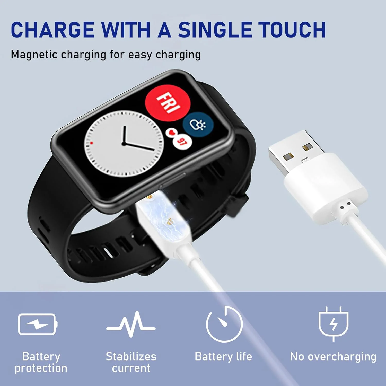 کابل شارژ USB سازگار با ساعت های هوشمند Huawei Watch Fit/Fit 2/Fit Mini/Band 9/8/7/6/6 Pro/Honor Band 9/7/6/Watch ES/4X/4Pro و Samsung Galaxy Fit 3، کابل شارژ مغناطیسی جایگزین، سفید 100 سانتی متر کابل شارژ USB سازگار با ساعت های هوشمند Huawei Watch Fit/Fit 2/Fit Mini/Band 9/8/7/6/6 Pro/Honor Band 9/7/6/Watch ES/4X/4Pro و Samsung Galaxy Fit 3، کابل شارژ مغناطیسی جایگزین، سفید 100 سانتی متر