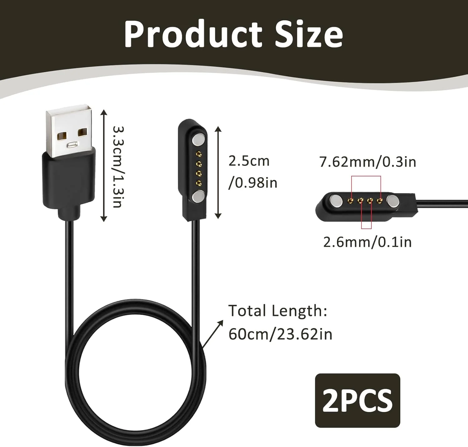 دو عدد کابل شارژ سازگار با ساعت هوشمند 4 پین با فاصله 7.62 میلی متر، کابل شارژ مغناطیسی USB برای ساعت هوشمند 4 پین، کابل شارژر جهانی، لوازم جانبی شارژ سریع مغناطیسی، مشکی دو عدد کابل شارژ سازگار با ساعت هوشمند 4 پین با فاصله 7.62 میلی متر، کابل شارژ مغناطیسی USB برای ساعت هوشمند 4 پین، کابل شارژر جهانی، لوازم جانبی شارژ سریع مغناطیسی، مشکی