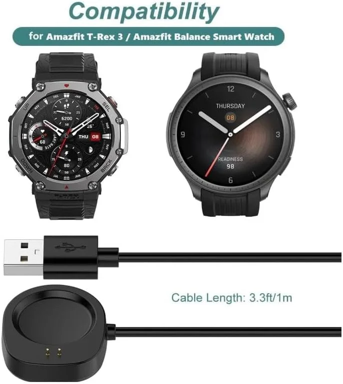کابل شارژ سازگار با ساعت هوشمند Amazfit T-Rex 3 و Amazfit Balance، داک شارژ مغناطیسی USB جایگزین 1 متری برای ساعت T-Rex 3 (A2322)/Balance(A2286) کابل شارژ سازگار با ساعت هوشمند Amazfit T-Rex 3 و Amazfit Balance، داک شارژ مغناطیسی USB جایگزین 1 متری برای ساعت T-Rex 3 (A2322)/Balance(A2286)