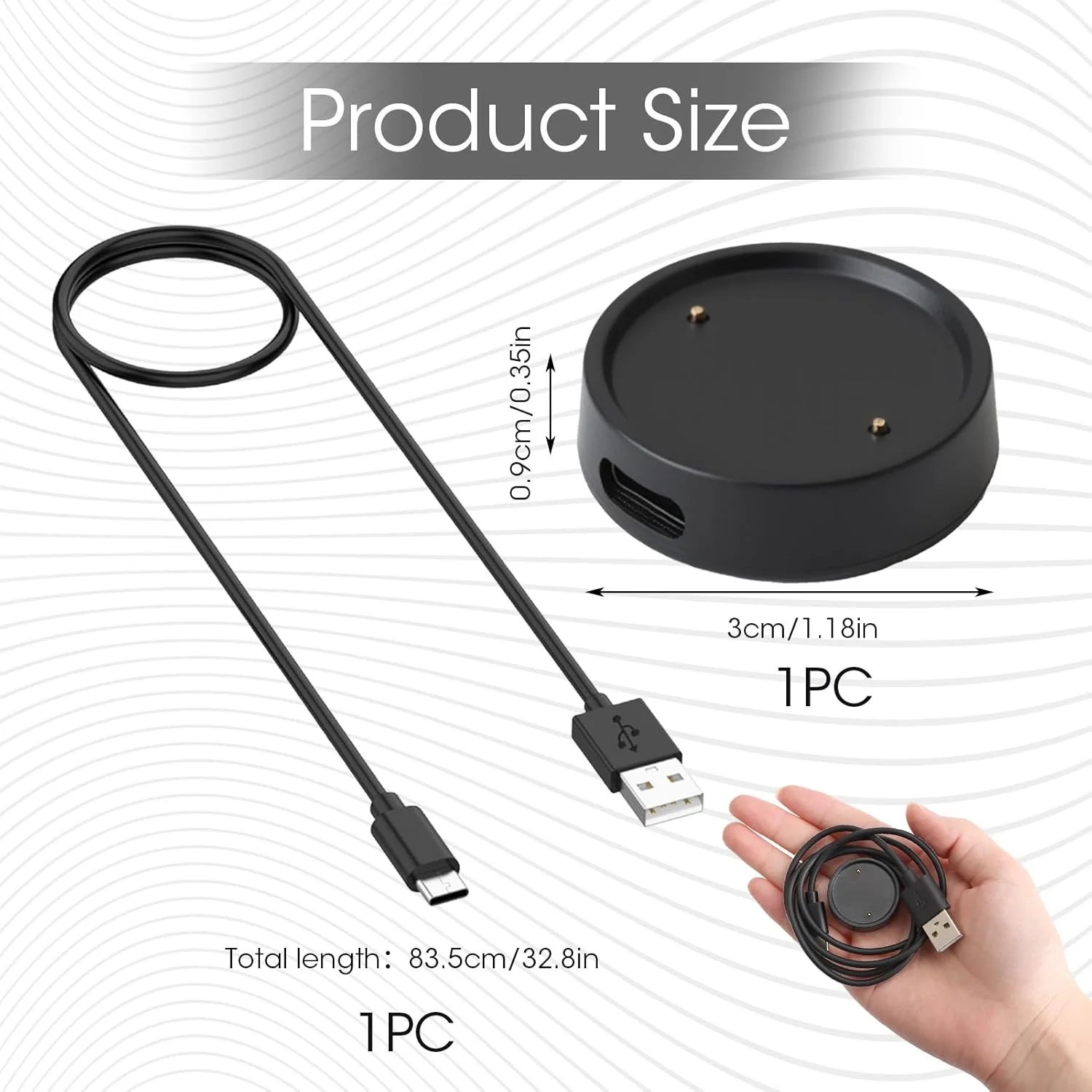 کابل شارژ USB C دو منظوره سازگار با ساعت هوشمند سری Active 2، کابل شارژ مغناطیسی 100 سانتی متری، جایگزین ایستگاه شارژ با پورت Type-C، شارژر سریع، پورت تبدیل ساعت، مشکی