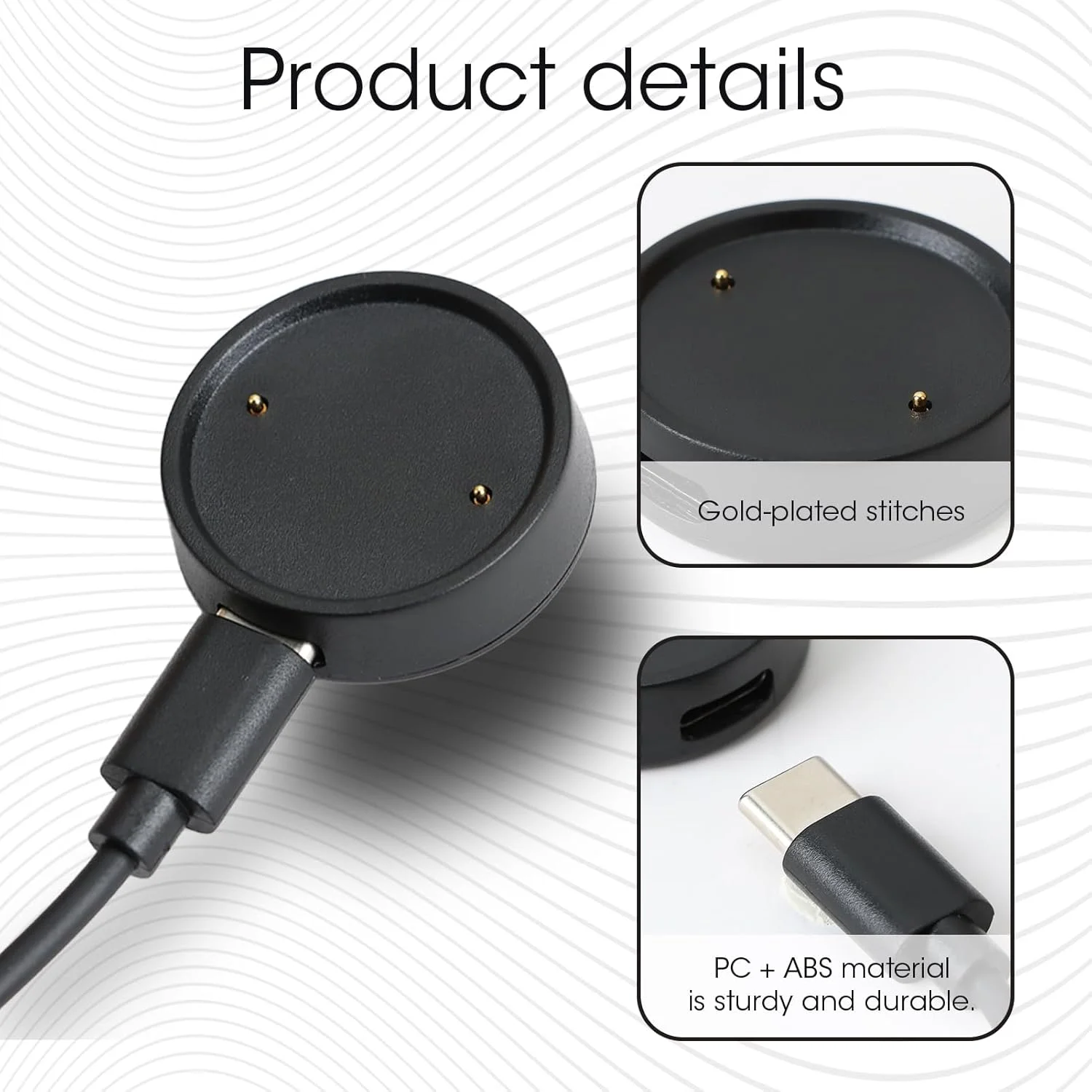 کابل شارژ USB C دو منظوره سازگار با ساعت هوشمند سری Active 2، کابل شارژ مغناطیسی 100 سانتی متری، جایگزین ایستگاه شارژ با پورت Type-C، شارژر سریع، پورت تبدیل ساعت، مشکی