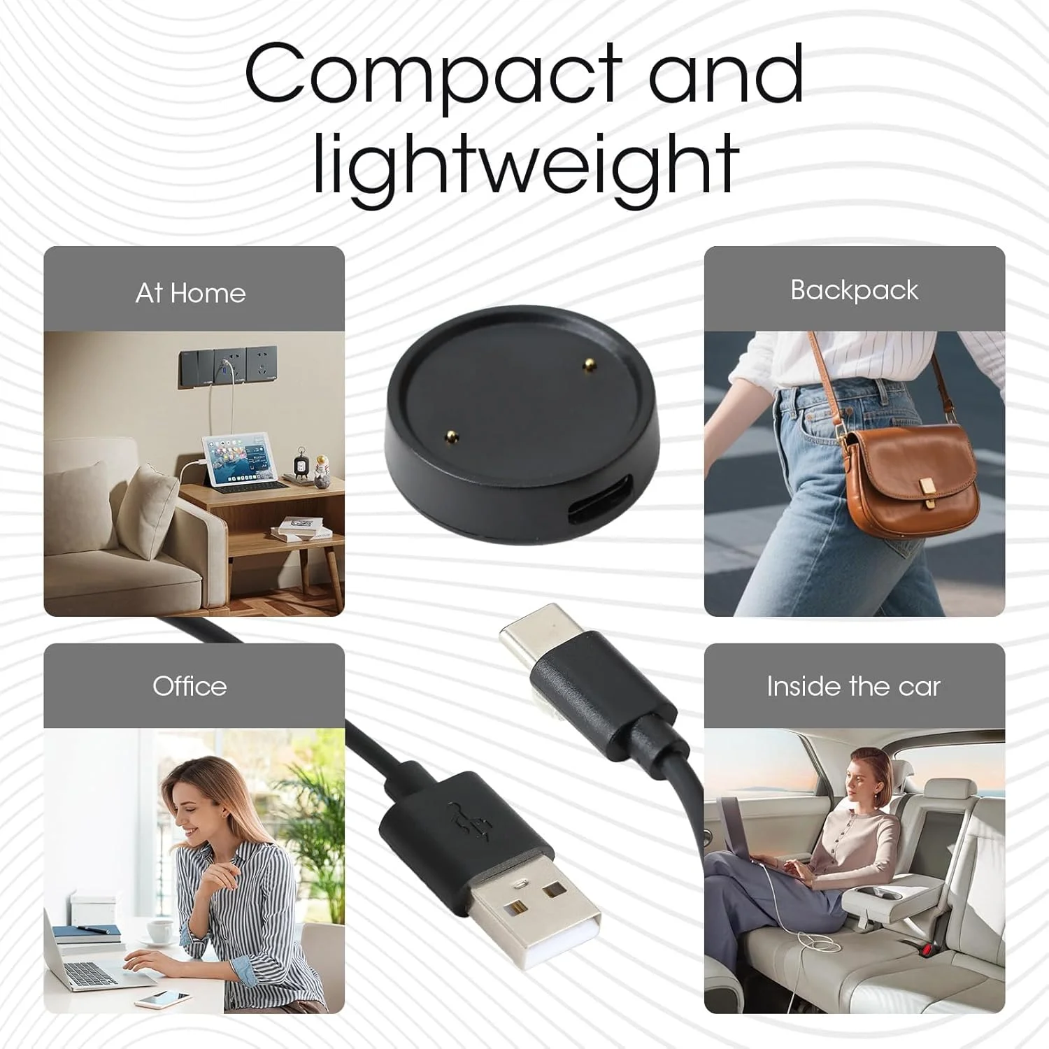 کابل شارژ USB C دو منظوره سازگار با ساعت هوشمند سری Active 2، کابل شارژ مغناطیسی 100 سانتی متری، جایگزین ایستگاه شارژ با پورت Type-C، شارژر سریع، پورت تبدیل ساعت، مشکی