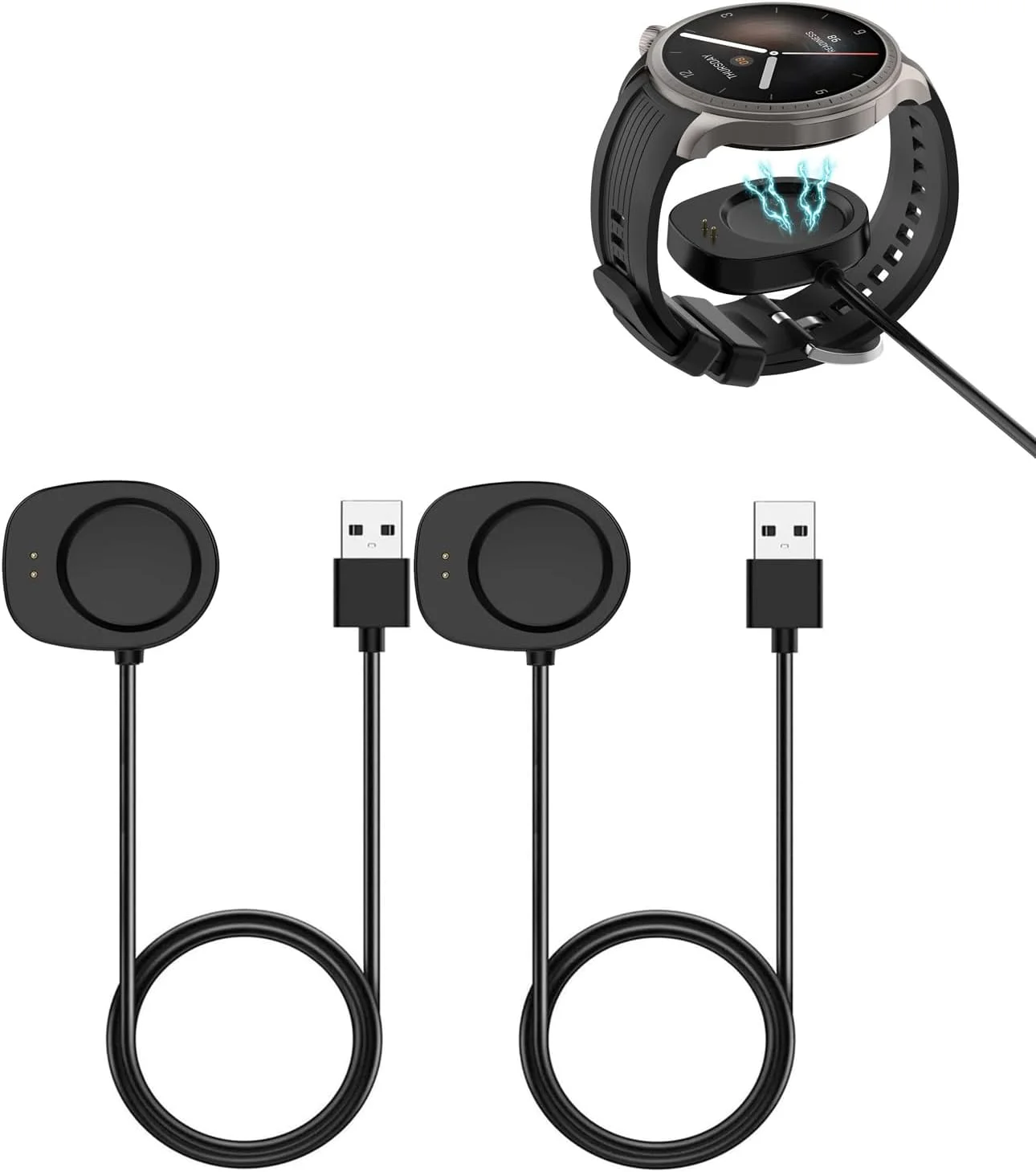 کابل شارژ Azonee سازگار با ساعت هوشمند Amazfit T-Rex 3 و Amazfit Balance، کابل USB A مغناطیسی سریع 1 متری جایگزین برای لوازم جانبی Balance A2286 (مشکی، 2 عدد)