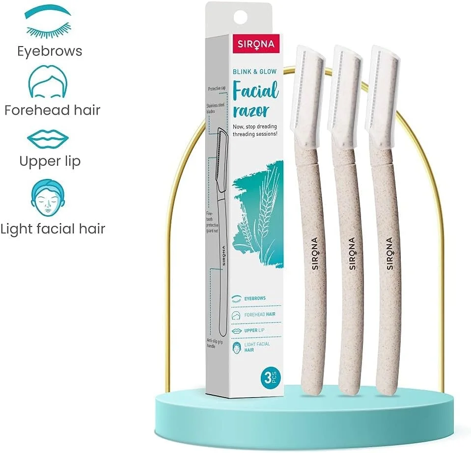 پک اصلاح موهای صورت زنانه Sirona | تیغ صورت قابل استفاده مجدد (3 تیغ) به همراه ژل آلوئه ورا بعد از اصلاح - 100 گرم | مناسب برای ابرو، لب بالا، پیشانی، موهای کرکی، چانه و خط ریش پک اصلاح موهای صورت زنانه Sirona | تیغ صورت قابل استفاده مجدد (3 تیغ) به همراه ژل آلوئه ورا بعد از اصلاح - 100 گرم | مناسب برای ابرو، لب بالا، پیشانی، موهای کرکی، چانه و خط ریش