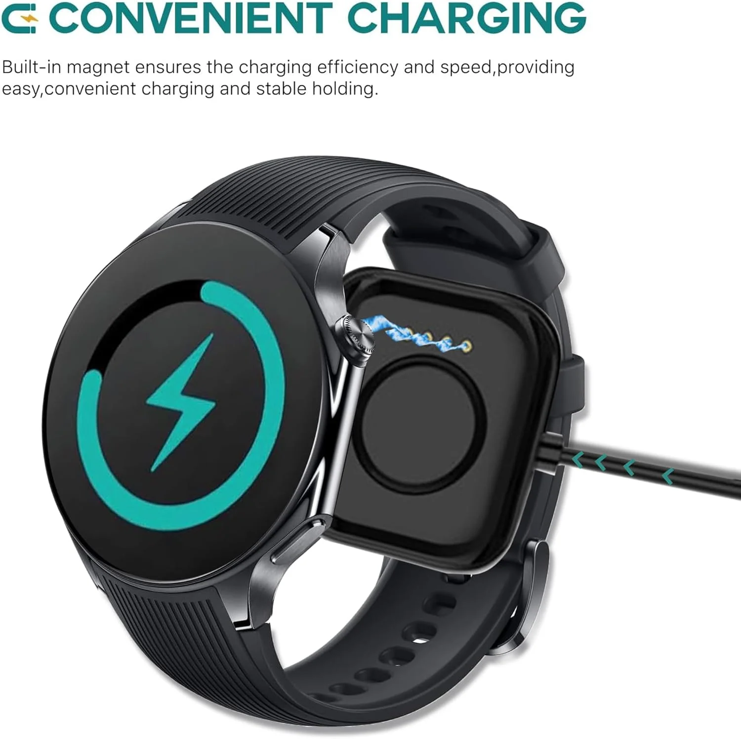 شارژر Blueshaweu سازگار با ساعت OnePlus Watch 3، کابل شارژ USB، شارژر سریع، داک شارژ برای ساعت هوشمند OnePlus Watch 3, 2, 2R (مشکی + مشکی)