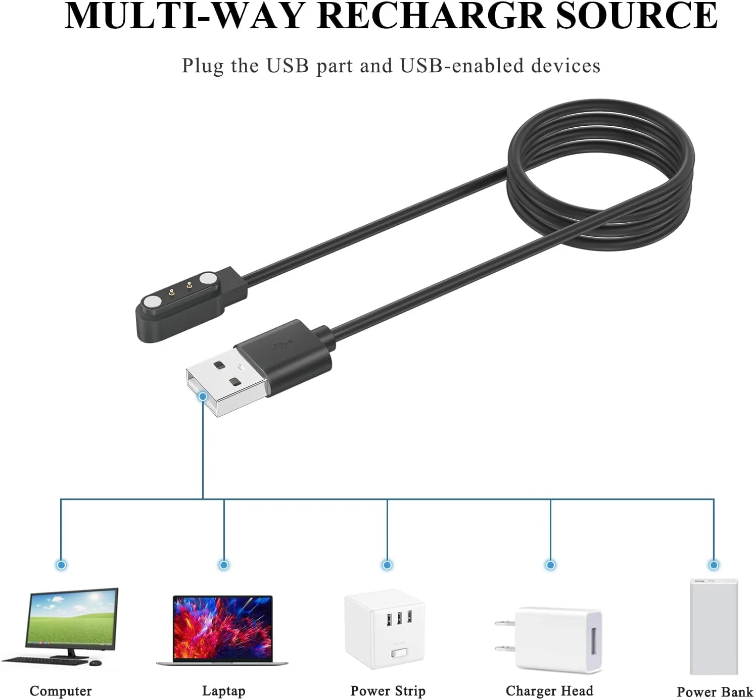 شارژر ساعت هوشمند رفلکس اکتیو، 2 پین مغناطیسی مشکی، کابل شارژ USB مغناطیسی شارژر ساعت هوشمند رفلکس اکتیو، 2 پین مغناطیسی مشکی، کابل شارژ USB مغناطیسی