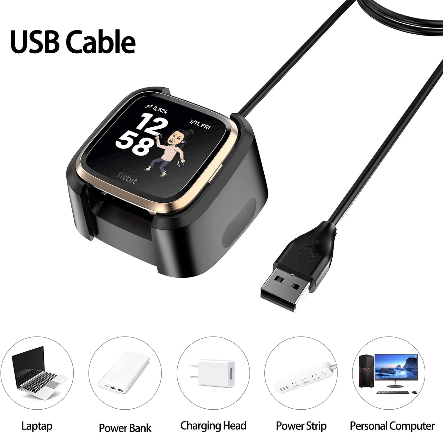 کابل شارژ جایگزین برای Fitbit Versa 1/ Versa Lite/Versa SE، داک شارژ برای ساعت هوشمند Versa, Versa SE, Versa Lite (مناسب Versa 2/3/4 نیست) (USB A) کابل شارژ جایگزین برای Fitbit Versa 1/ Versa Lite/Versa SE، داک شارژ برای ساعت هوشمند Versa, Versa SE, Versa Lite (مناسب Versa 2/3/4 نیست) (USB A)